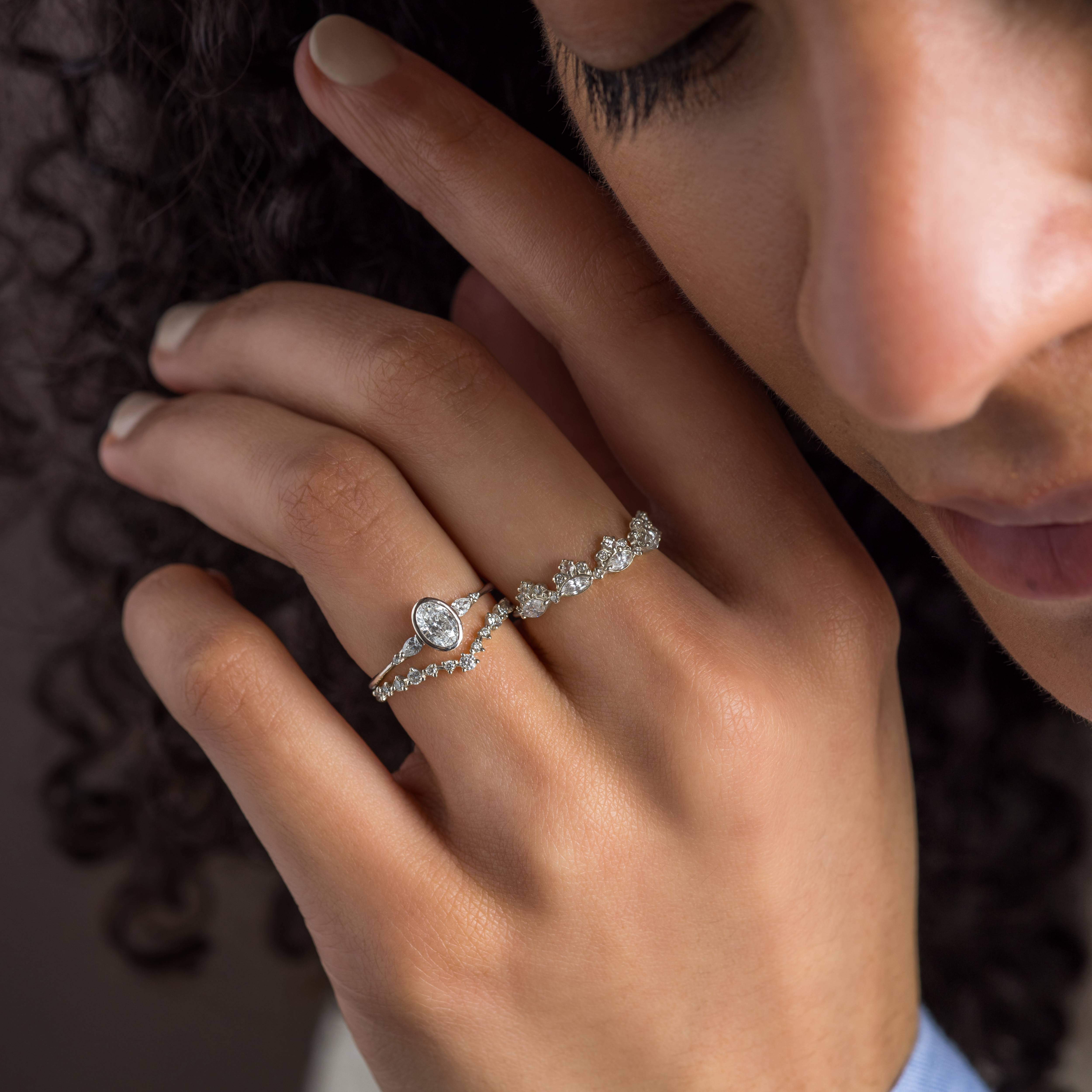 【アウイナイト】0.4ct Sterling Silver Pave 0.4ct Natural Si⁄h Diamonds Engagement Wedding Band  Ring