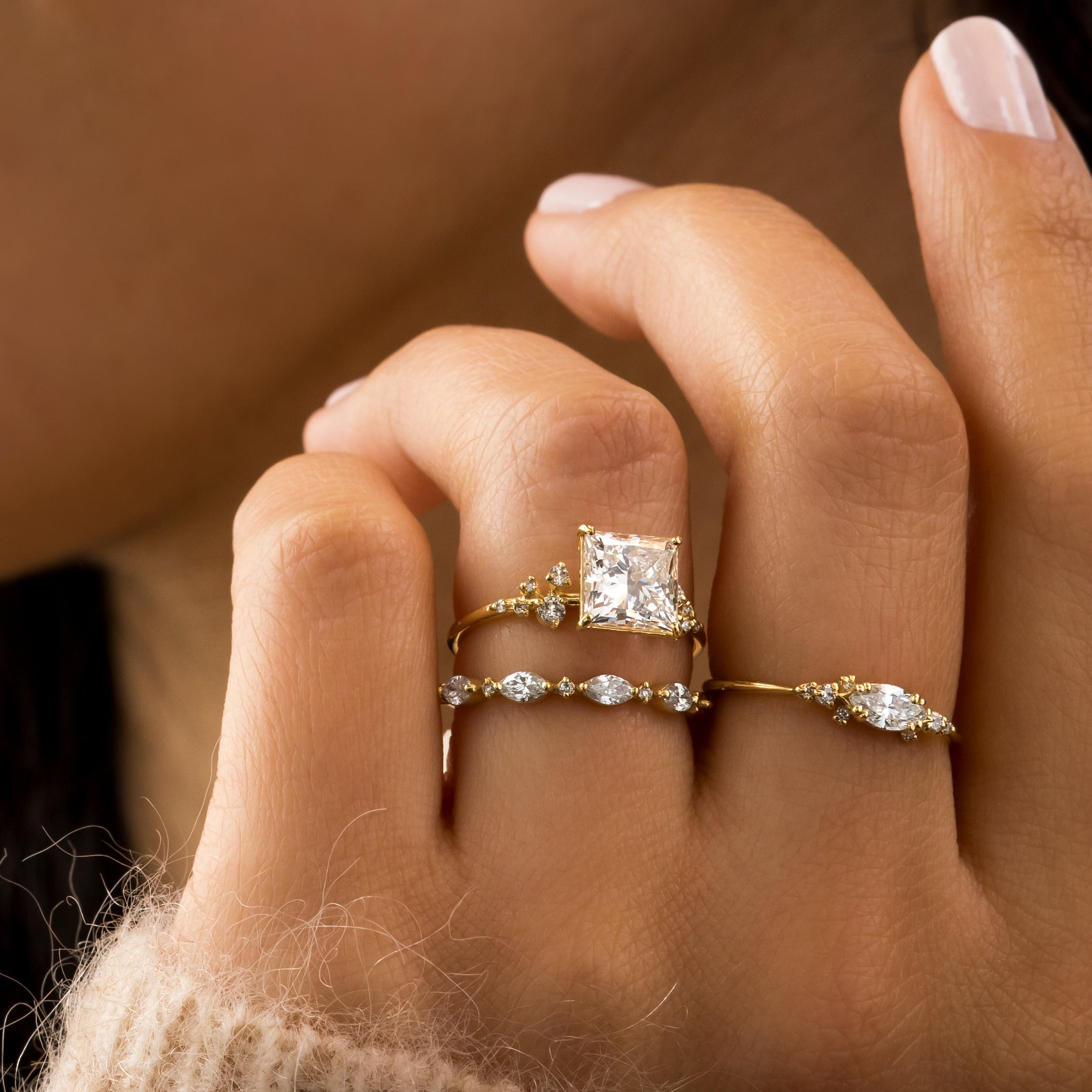 Snowdrift Ring with a Princess Cut Diamond - Engagement Ring