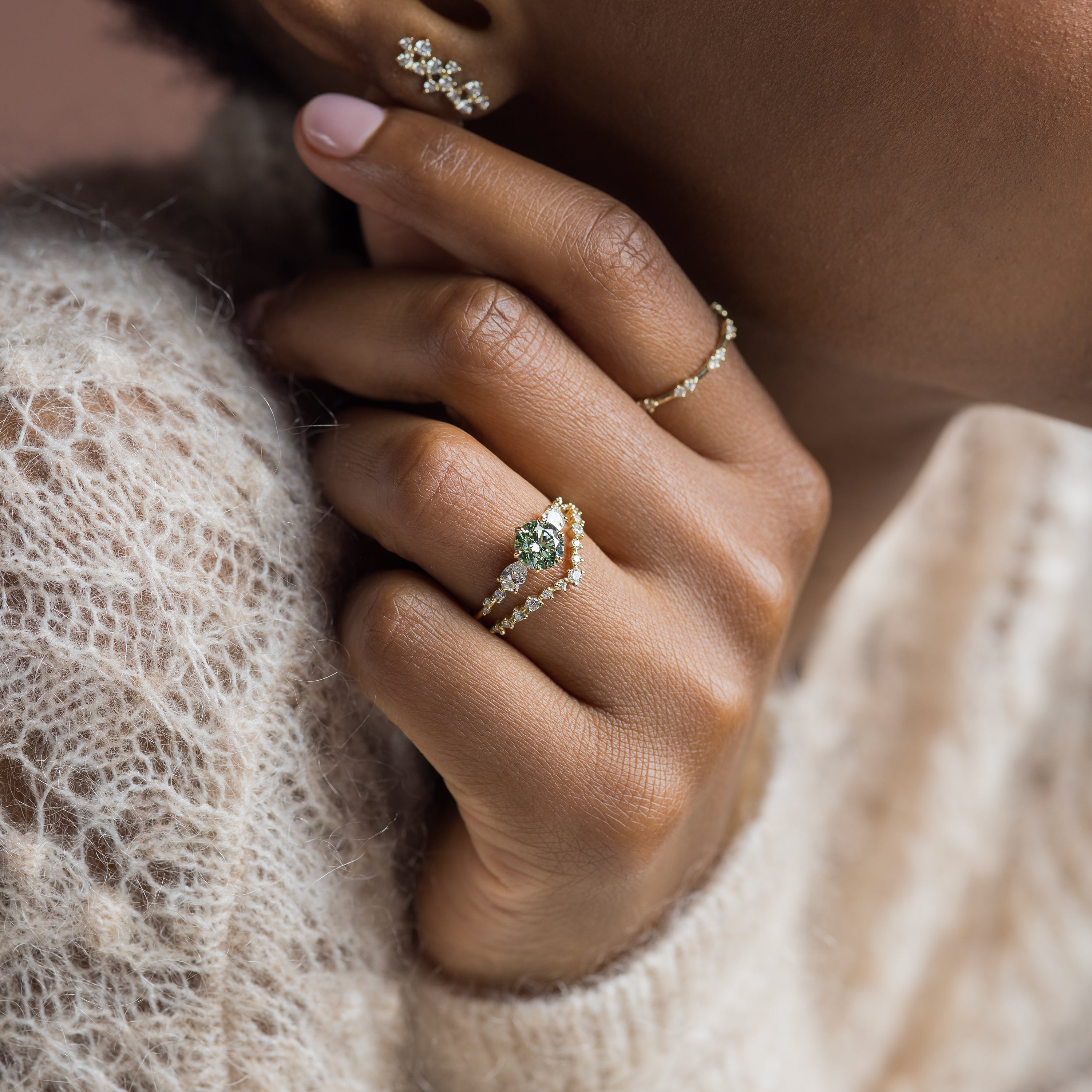 Wingspan Ring, 1ct. Lab-Grown Green Diamond | Melanie Casey Fine
