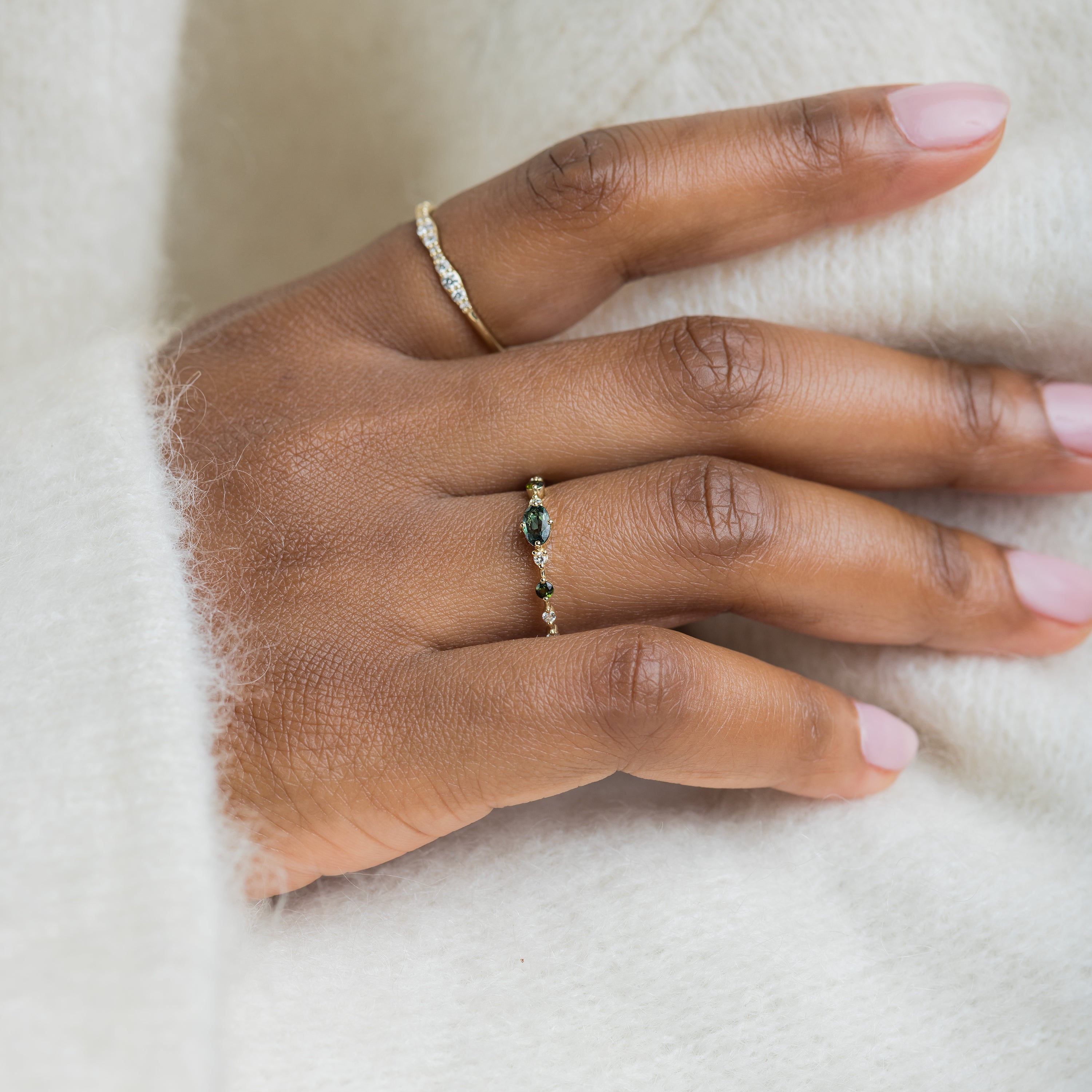Scattered Distance Band, Deep Green Sapphire | Melanie Casey Jewelry