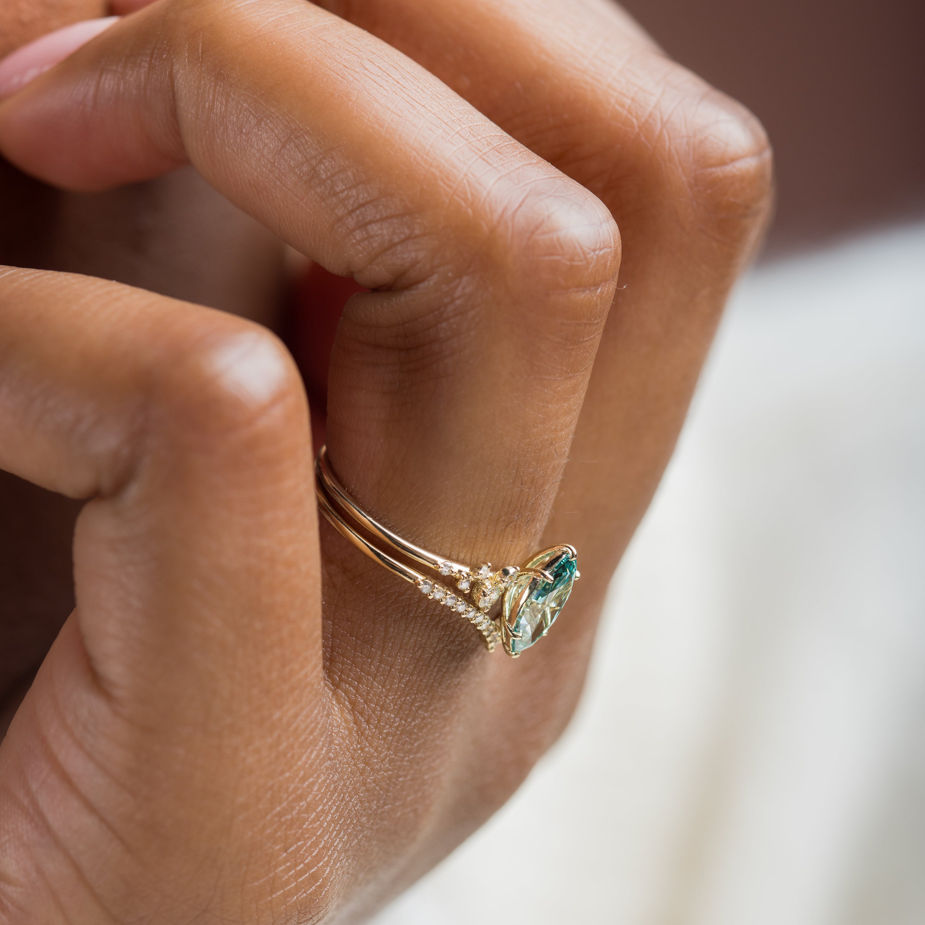Snowdrift Ring, 1.05ct. Lab-Grown Blue-Green Diamond | Melanie