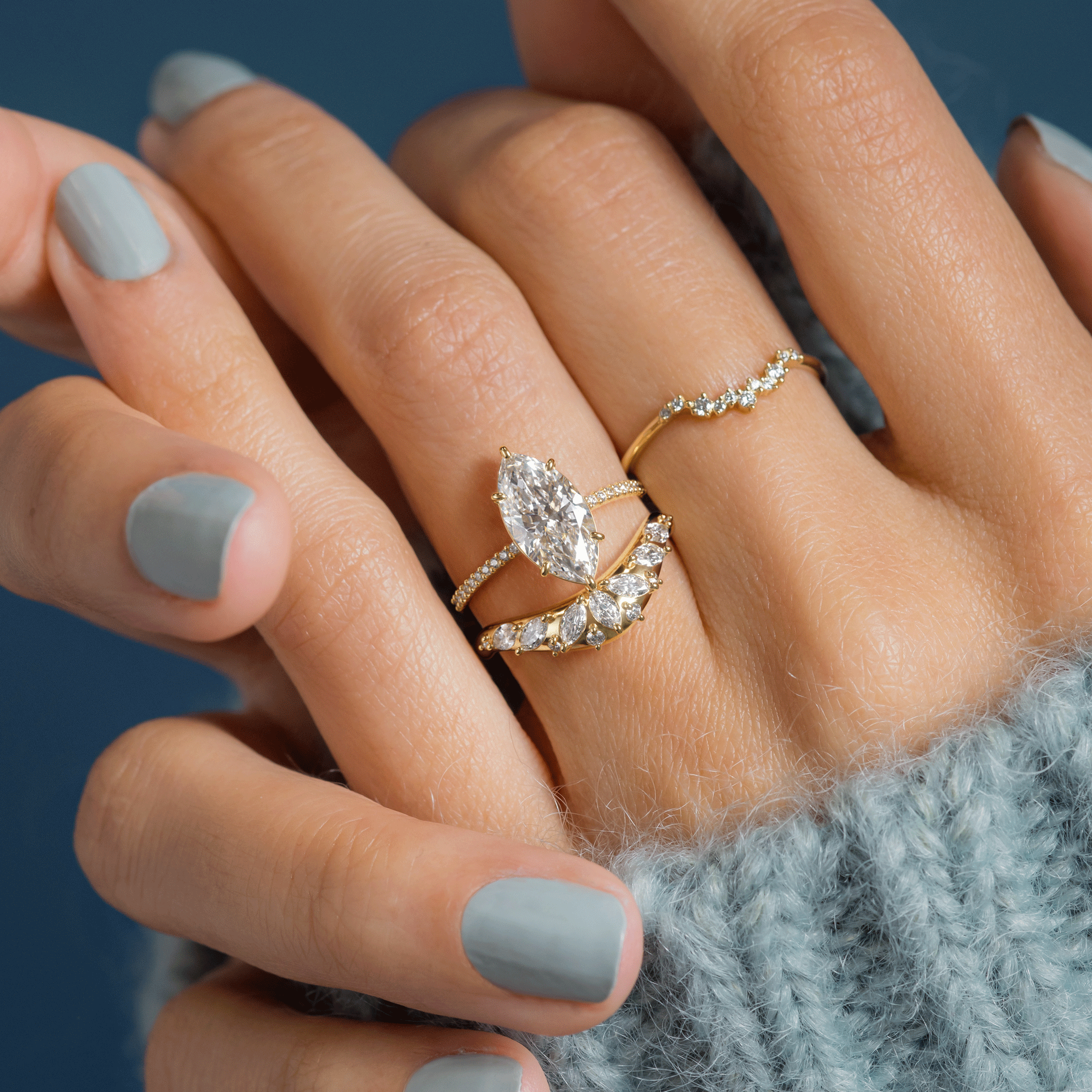 Marquise Diamond Wedding Band Curved To Fit Engagement Ring