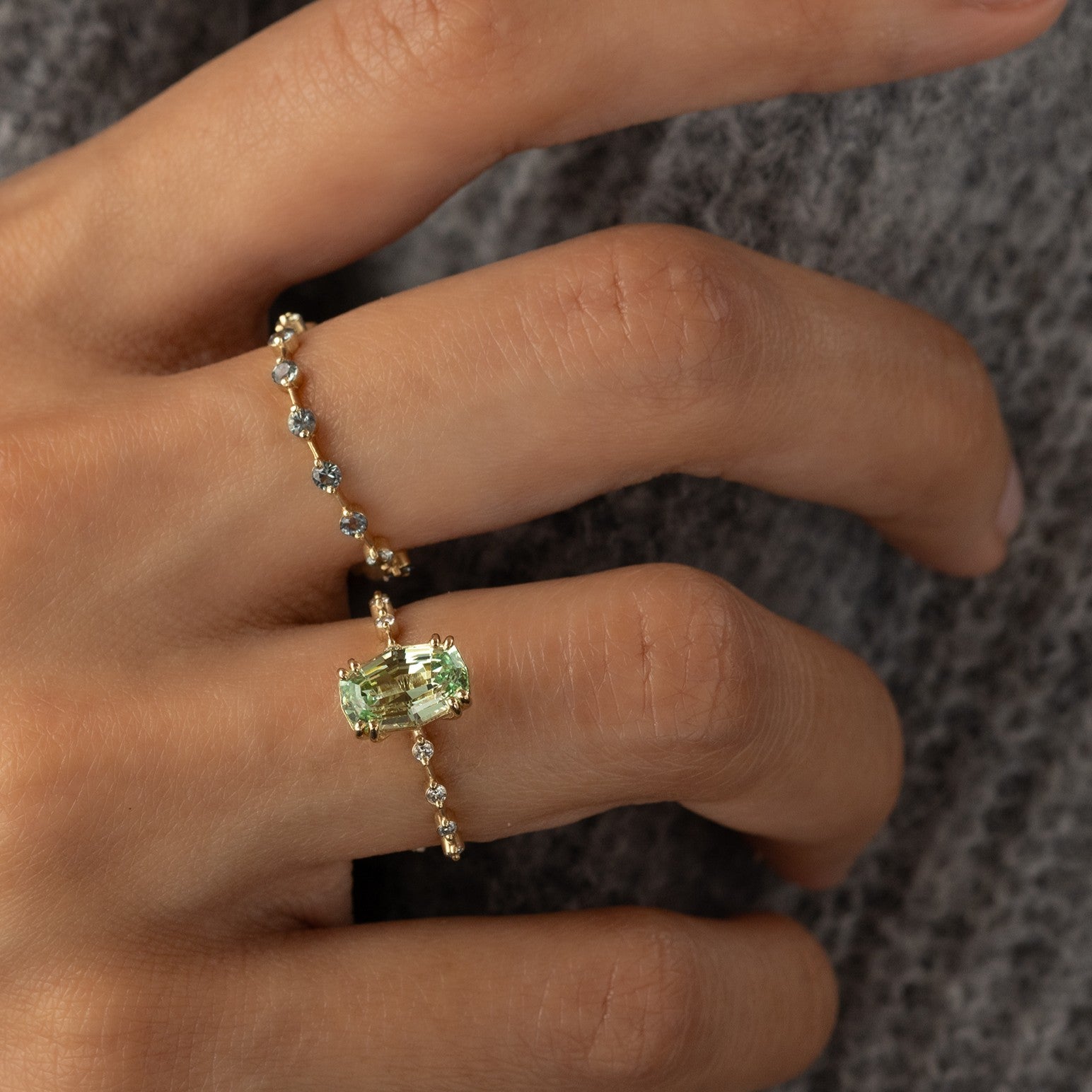 Teal Sapphire Petite Diamond Distance Band | Handcrafted Wedding