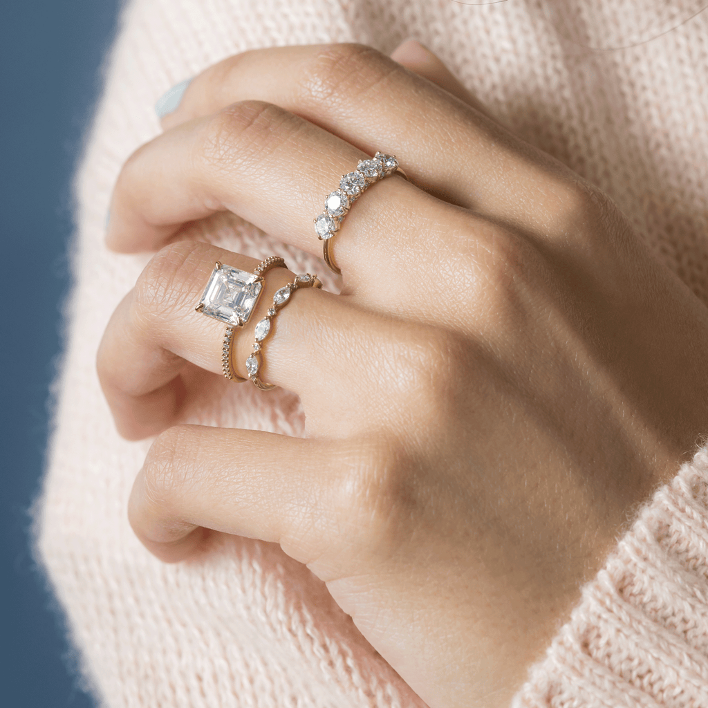 Whisper Ring with Pave Band, Asscher Cut | Melanie Casey