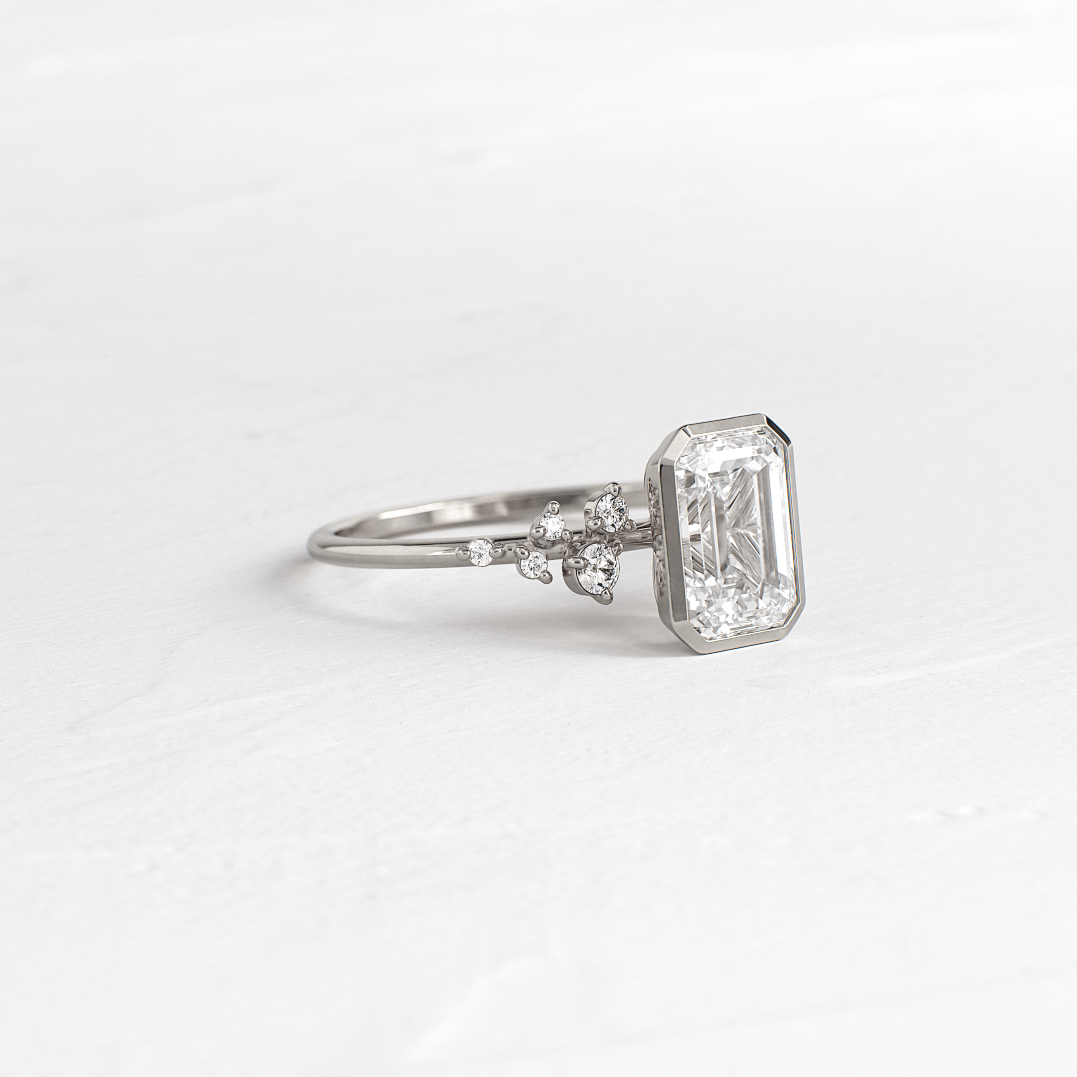 Bezel Snowdrift Ring, Emerald Cut | Melanie Casey Jewelry