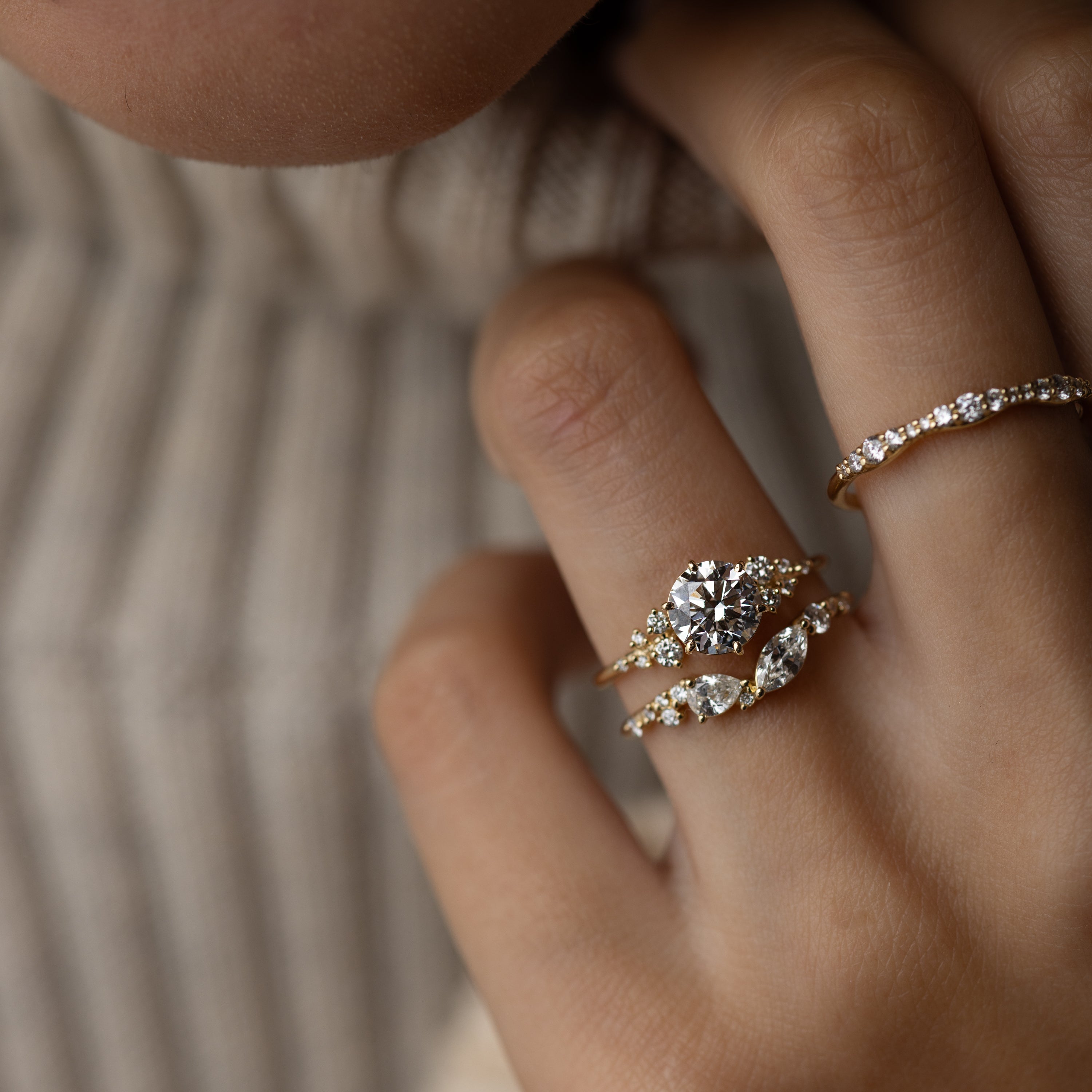 Snowdrift Ring Round Cut Diamond Handcrafted Engagement Ring