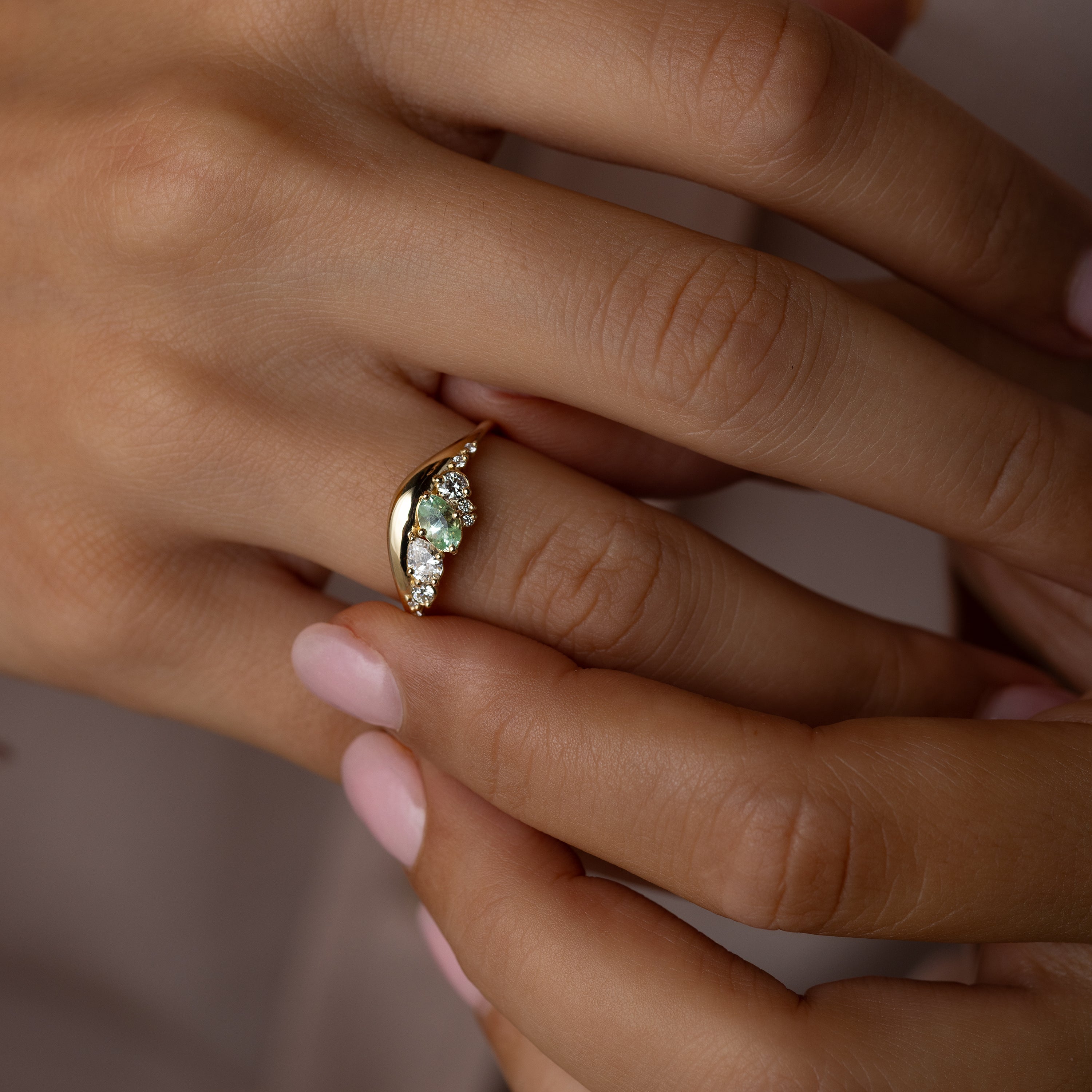 Off-Center Amplify Band with Mint Green Garnet | Melanie Casey Jewelry
