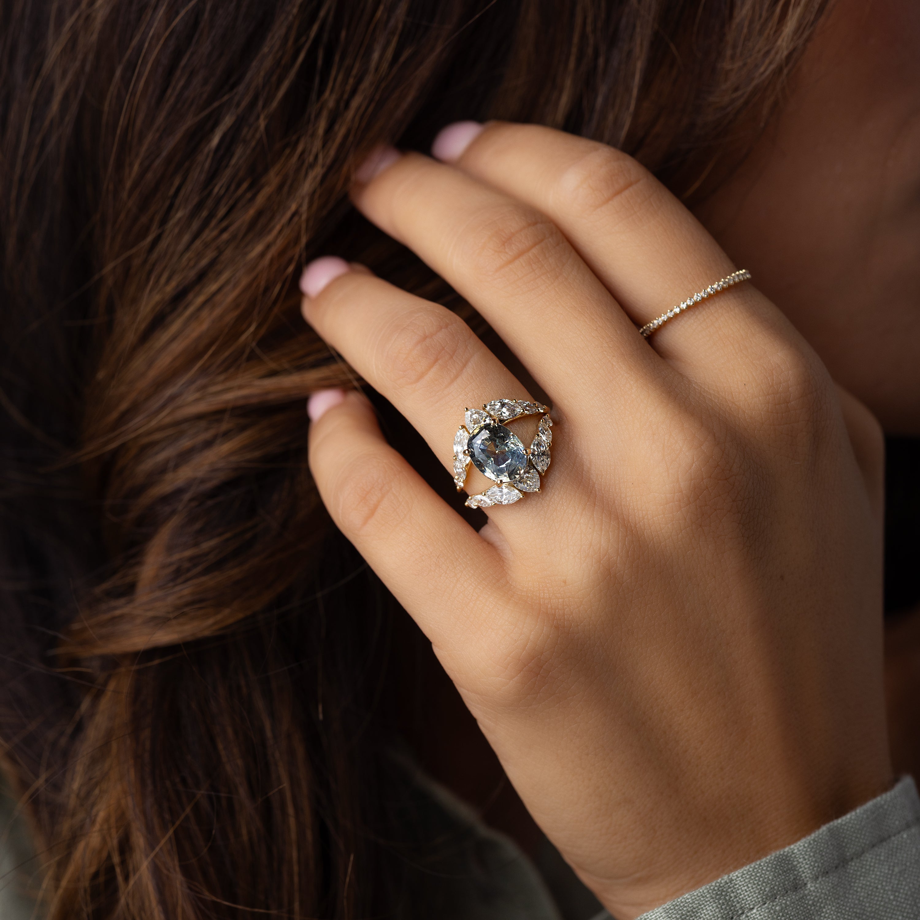 Attune Ring, 4.25ct. Bicolor Blue and Greenish Yellow Sapphire
