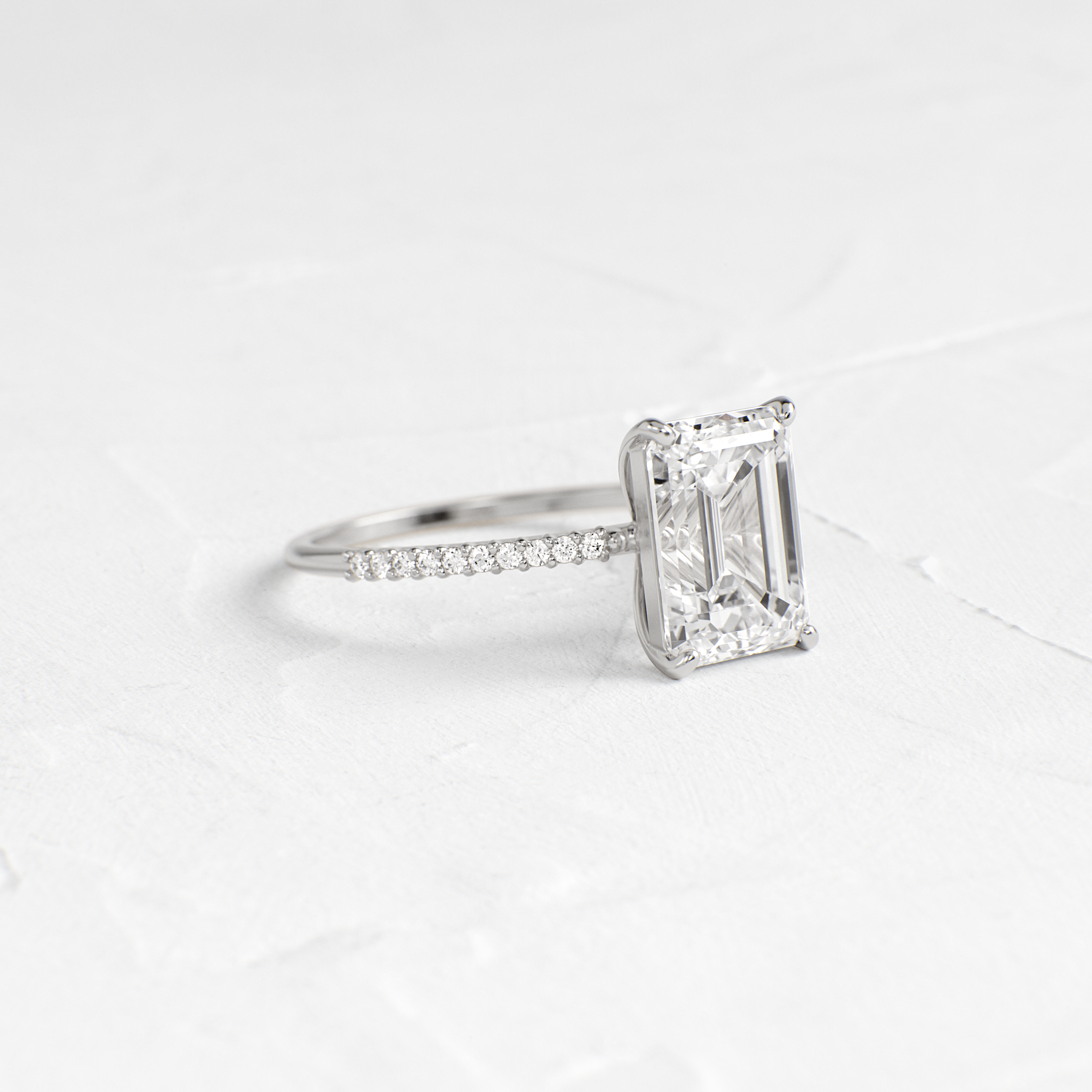 Whisper Ring with Pave Band, Emerald Cut | Melanie Casey