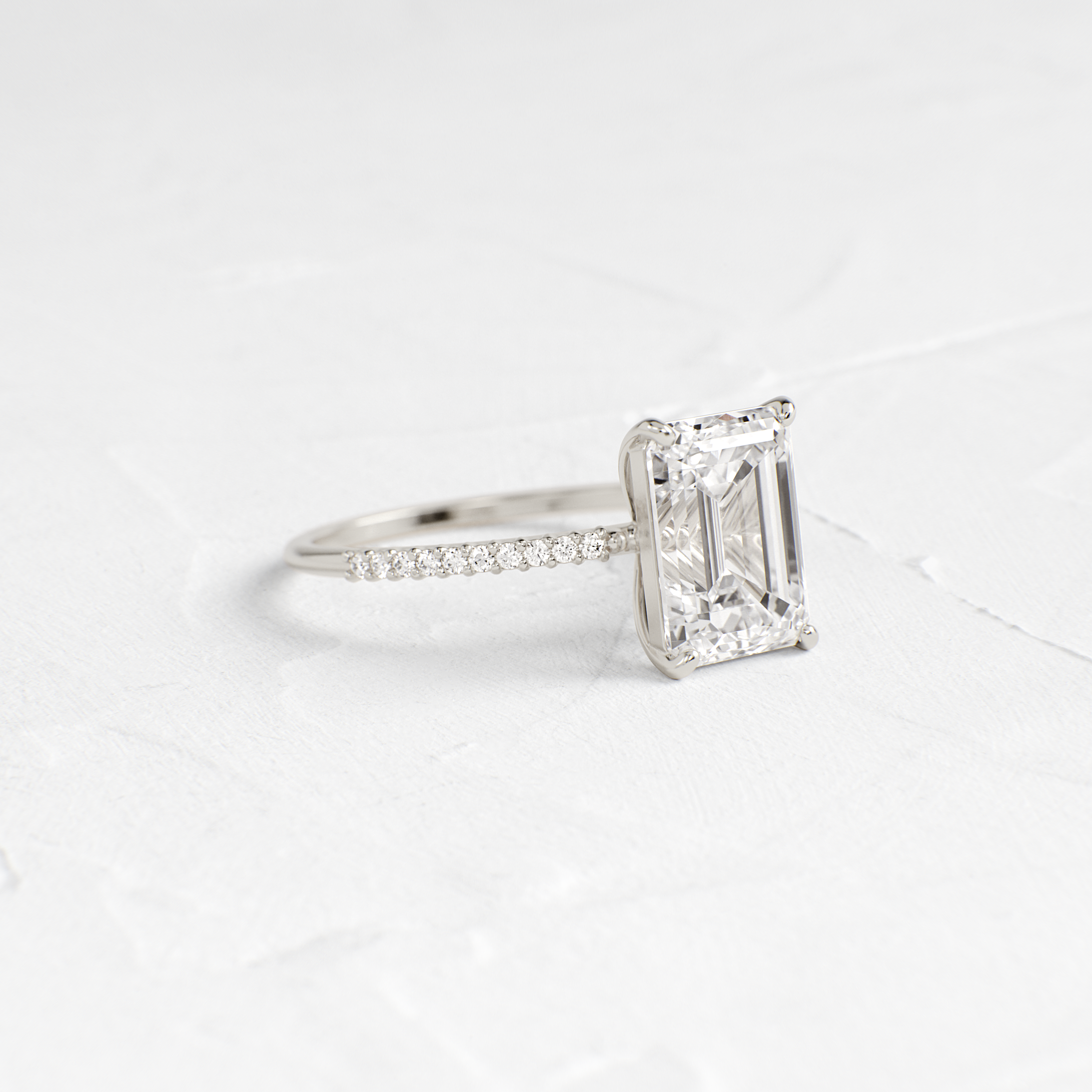 Whisper Ring with Pave Band, Emerald Cut | Melanie Casey