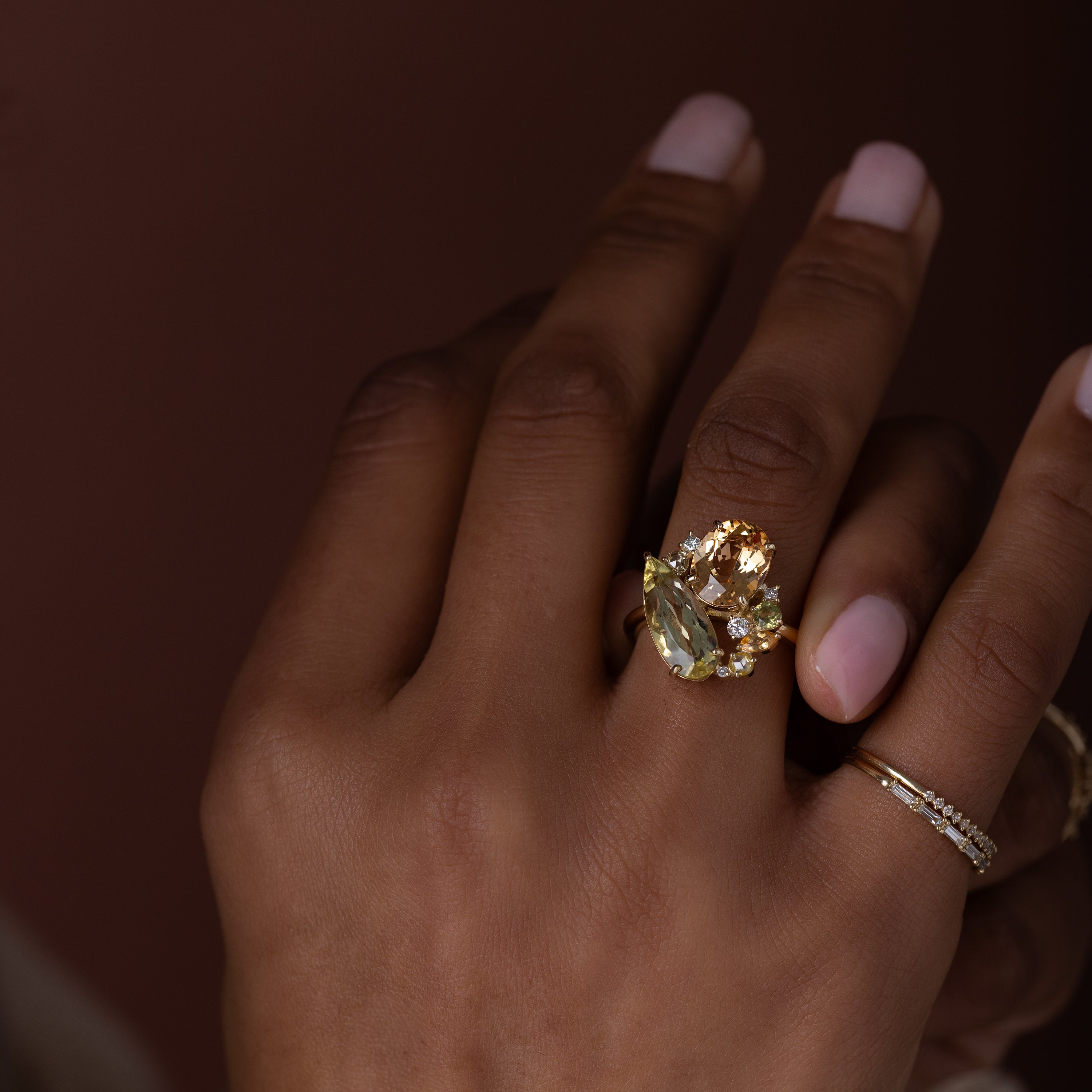 Brocade Ring, 4.9ctw. Golden Beryl and Golden Topaz | Melanie