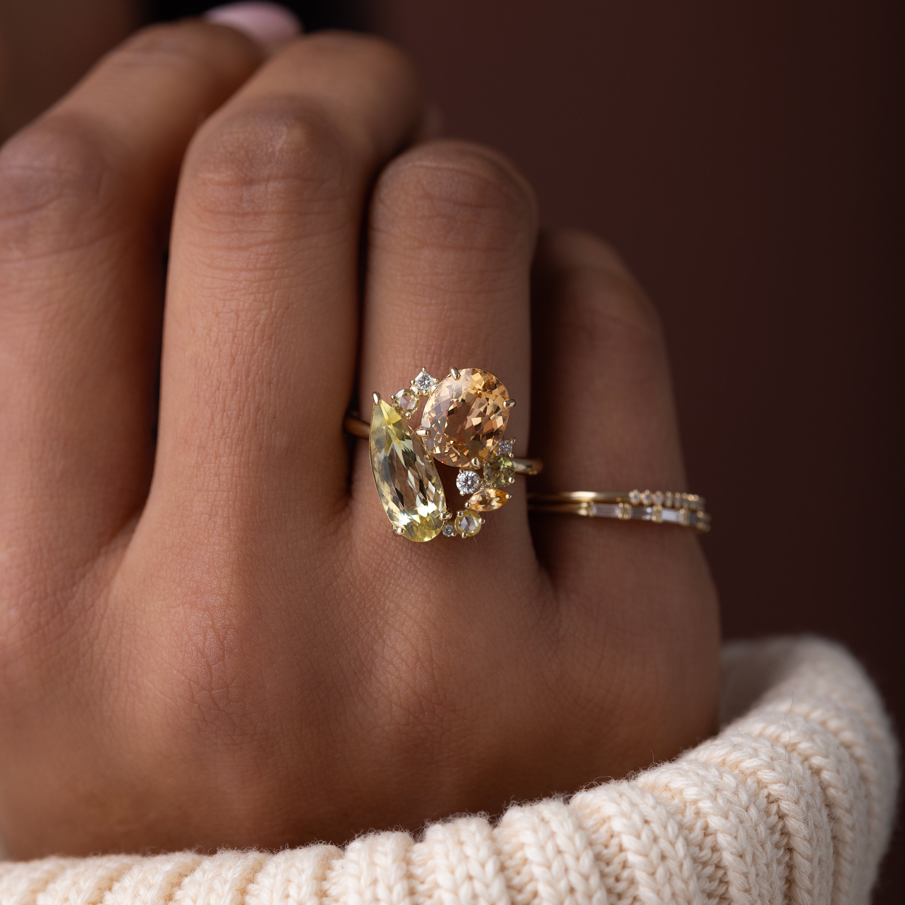 Brocade Ring, 4.9ctw. Golden Beryl and Golden Topaz | Melanie