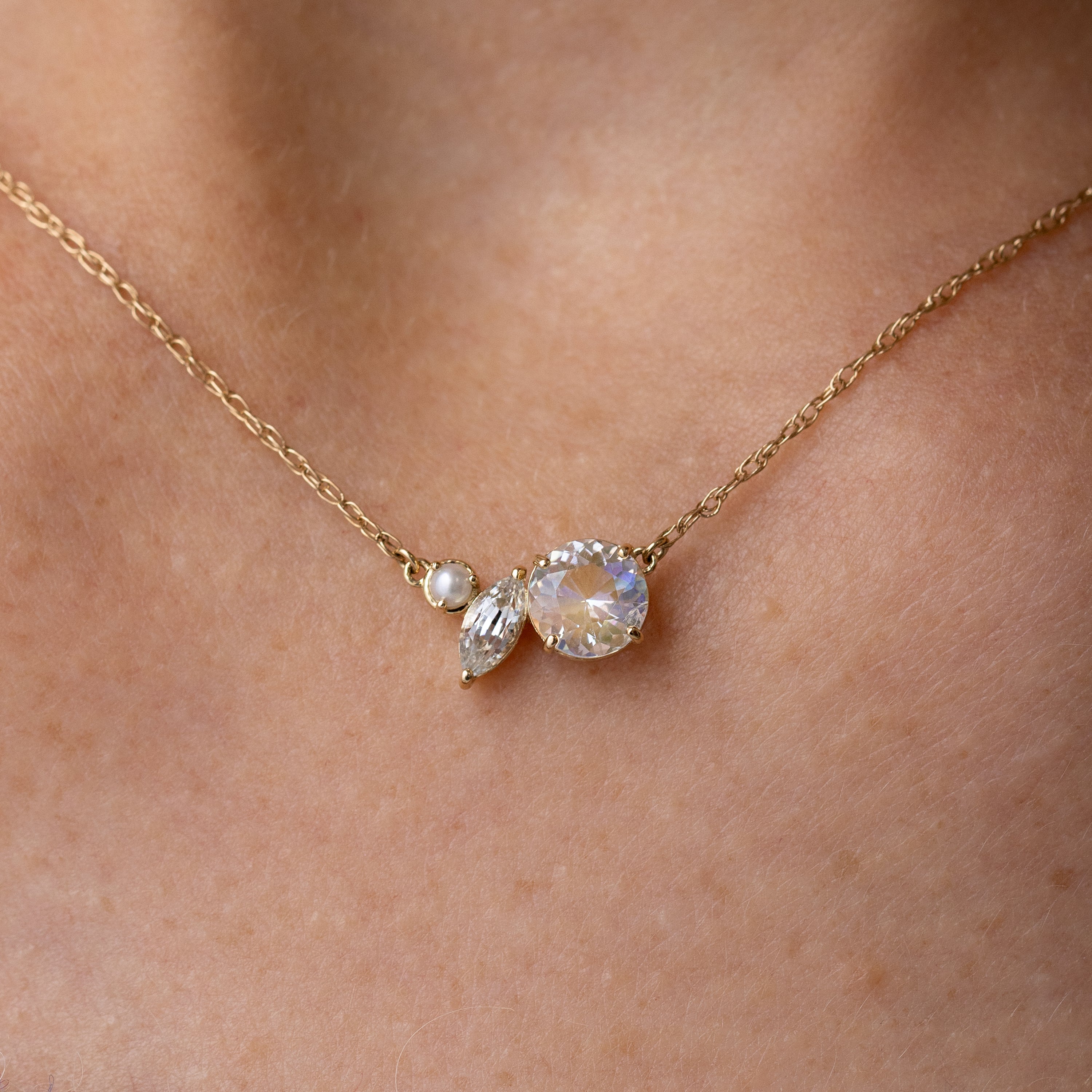 Nocturnal Cluster Necklace 0.75ct. Moonstone with Marquise Cut