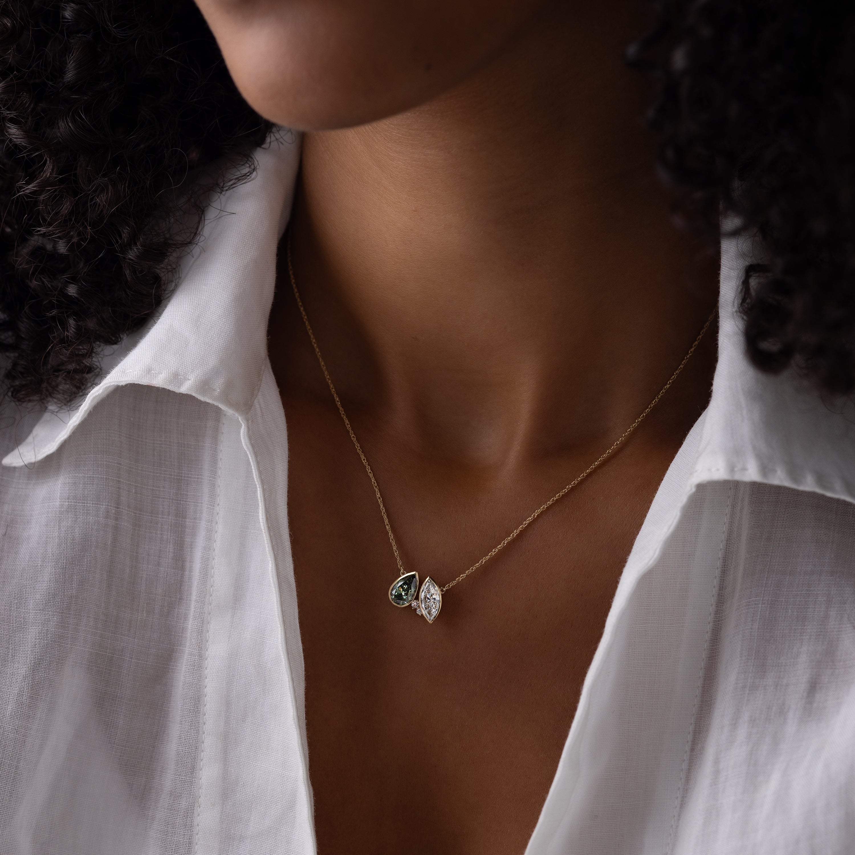 Tandem Necklace, 1.97ctw. Lab-Grown White and Green Diamonds