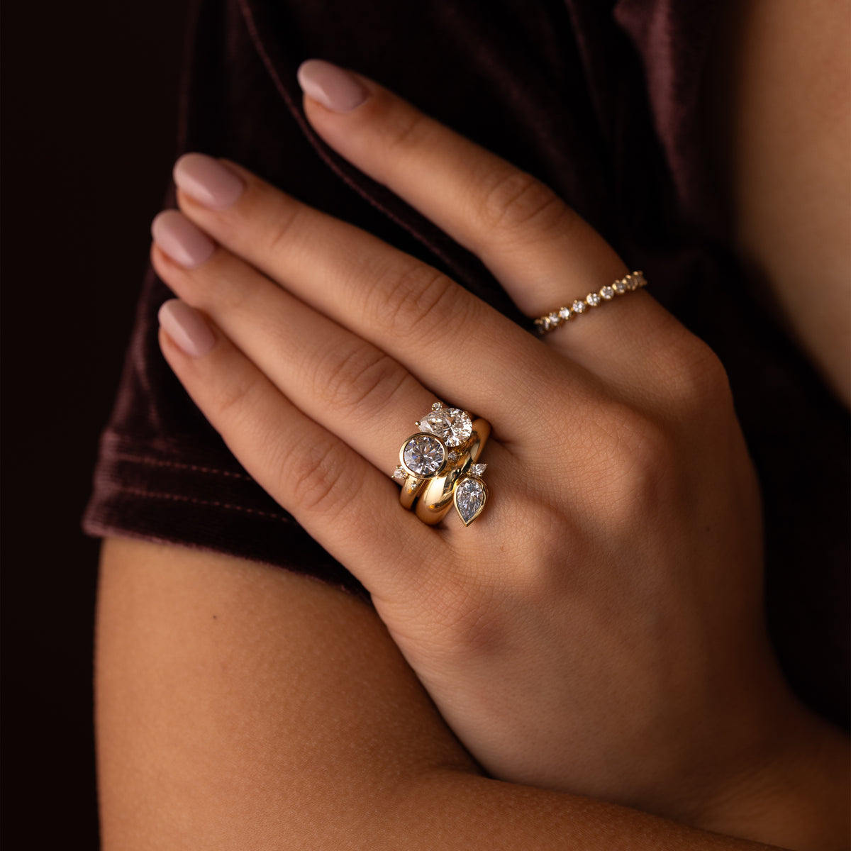 Motif Ring, 3.05ctw. Lab-Grown White and Pale Blue Diamonds 
