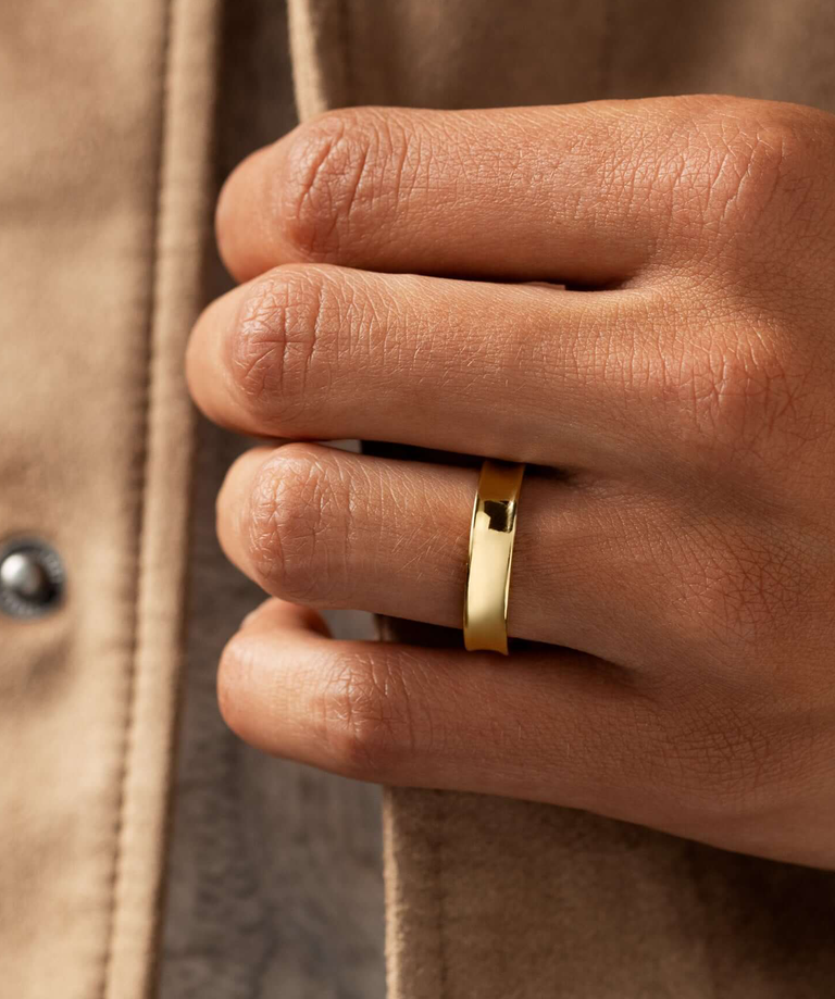 Photo showcases a model wearing the Concave Mens Band.