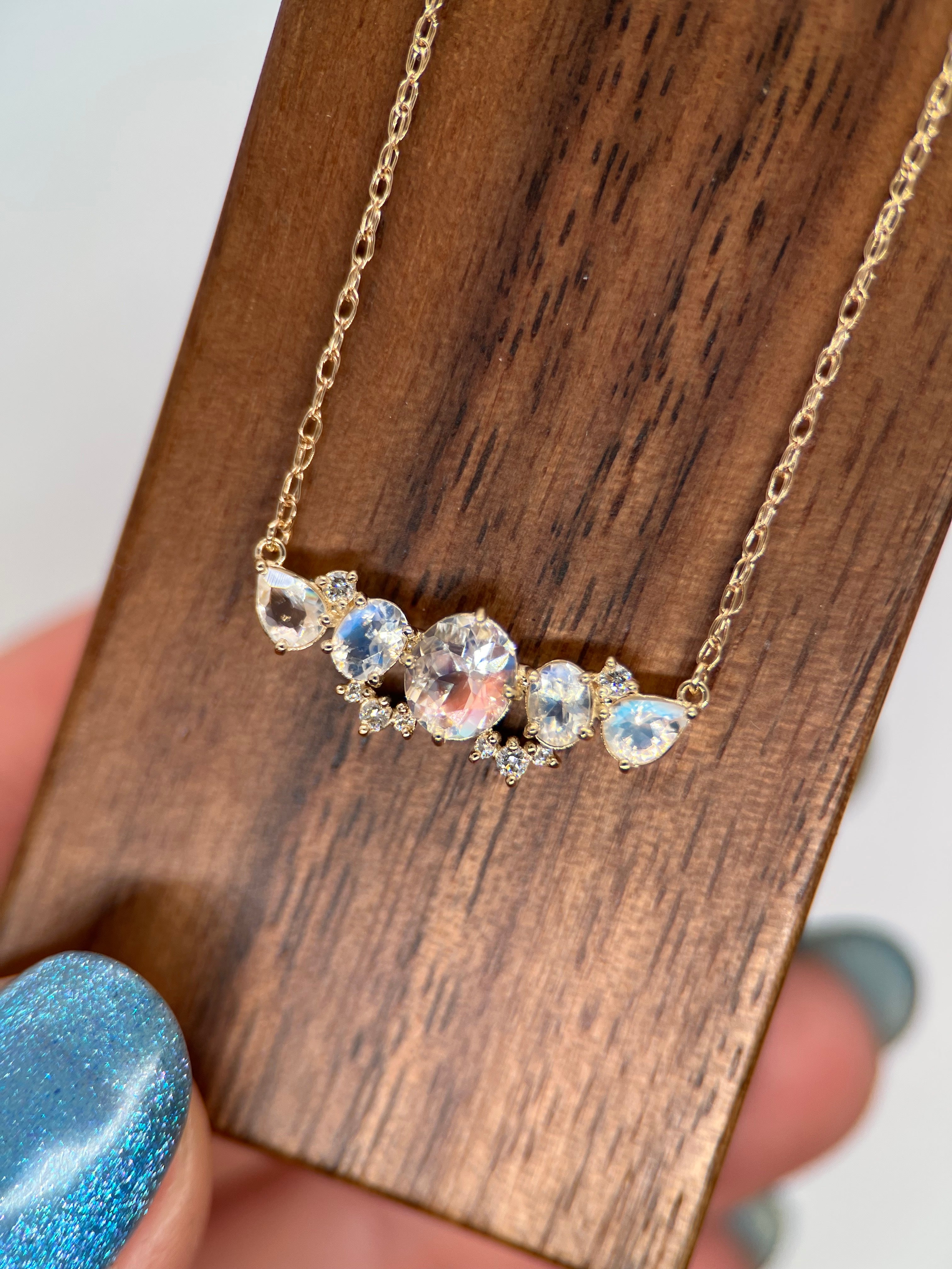 Moonstone Diamond Sweep Necklace in Oval | Melanie Casey