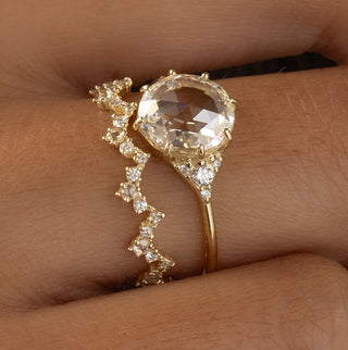 Photo features model wearing Ladys Slipper Round Rose Cut Ring