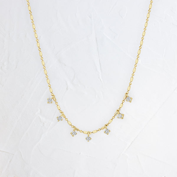 7 Dangling Prong Pearl & Diamond Tube Bar Chain - In Stock | Zoe