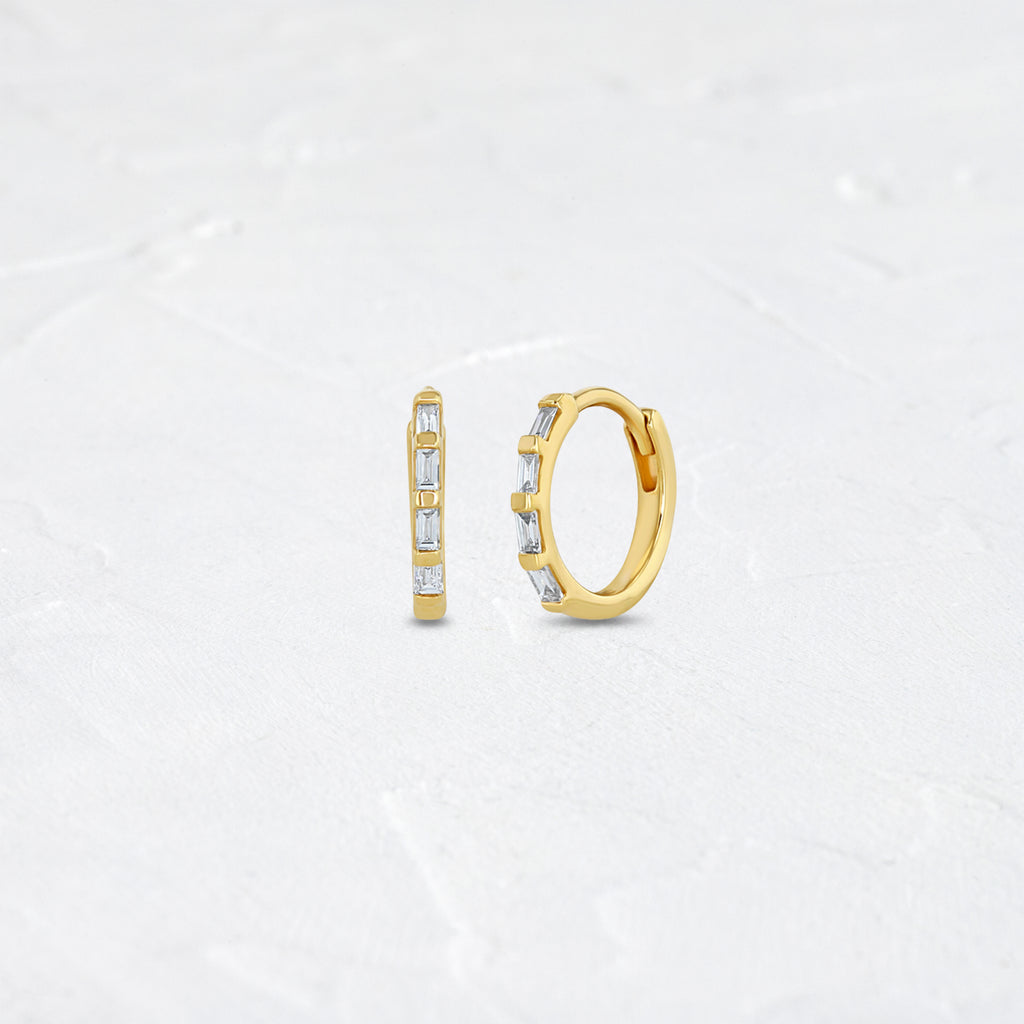 14k Baguette Diamond Hinge Huggie Hoops In Stock Zoe Chicco