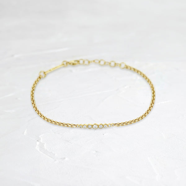 14k Graduated Diamond Bezel Small Box Chain Bracelet - In Stock