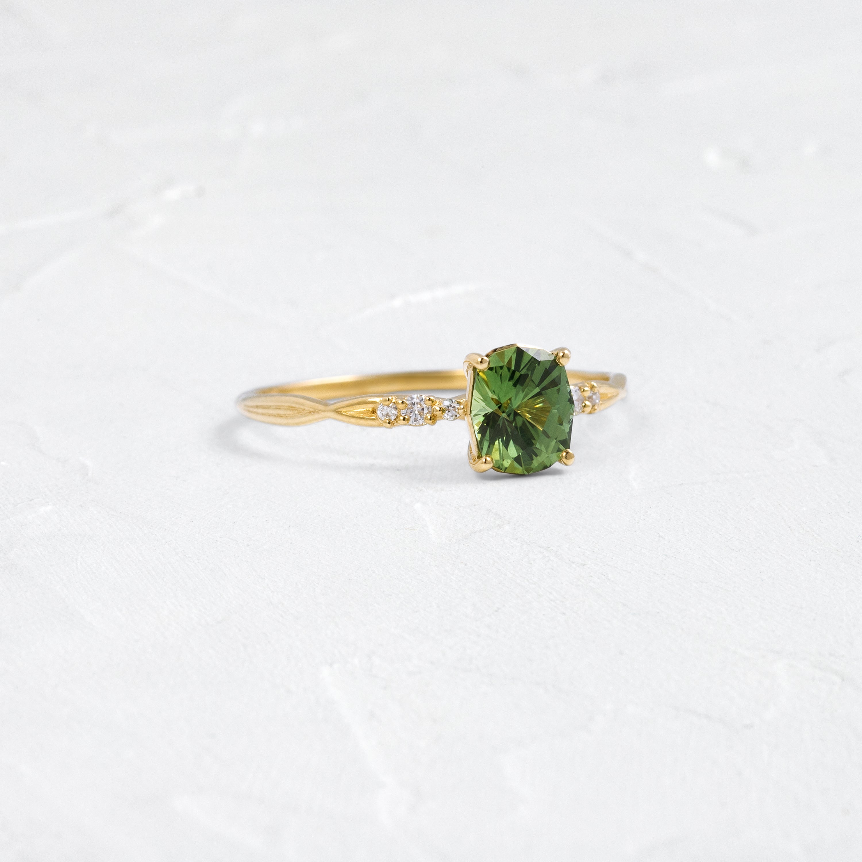 Trestle Ring, 0.91ct. Yellowish Green Thai Sapphire | Melanie