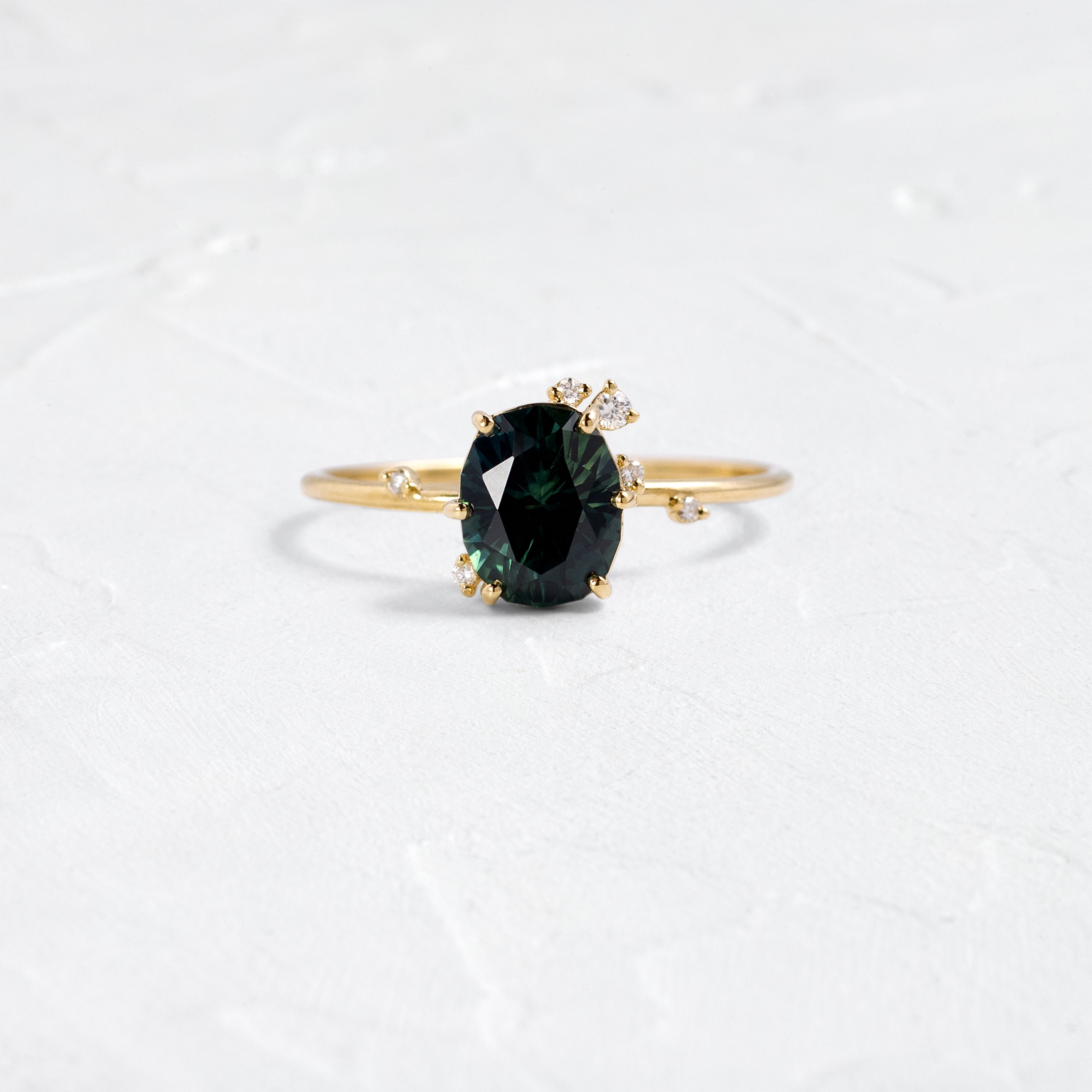To A Flame Ring, 1.72ct. Green-Blue Australian Sapphire | Melanie