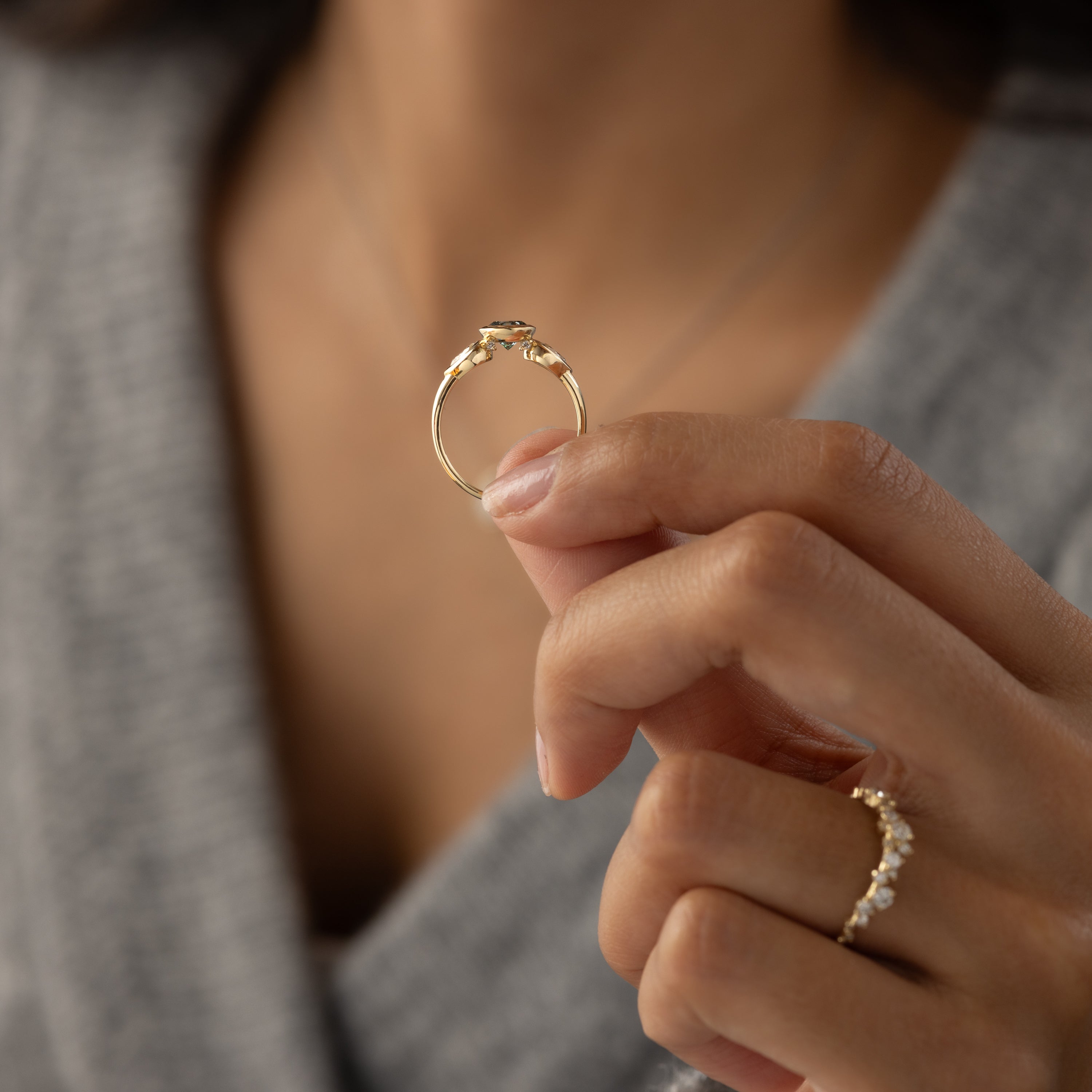 Moonrise Ring, 0.82ct. Lab-Grown Blue-Green Diamond | Melanie