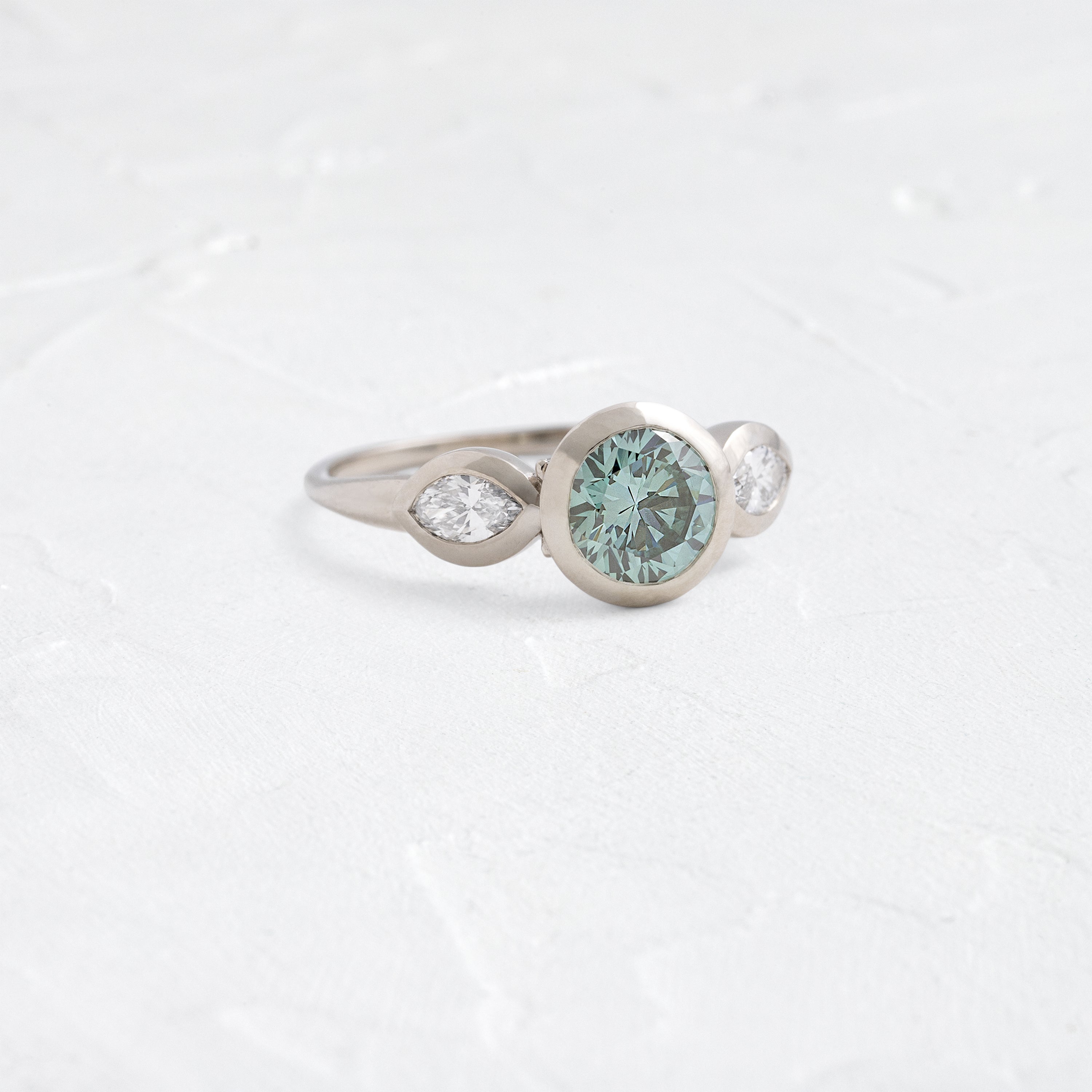 Moonrise Ring, 1.2ct. Lab-Grown Bluish Green Diamond | Melanie
