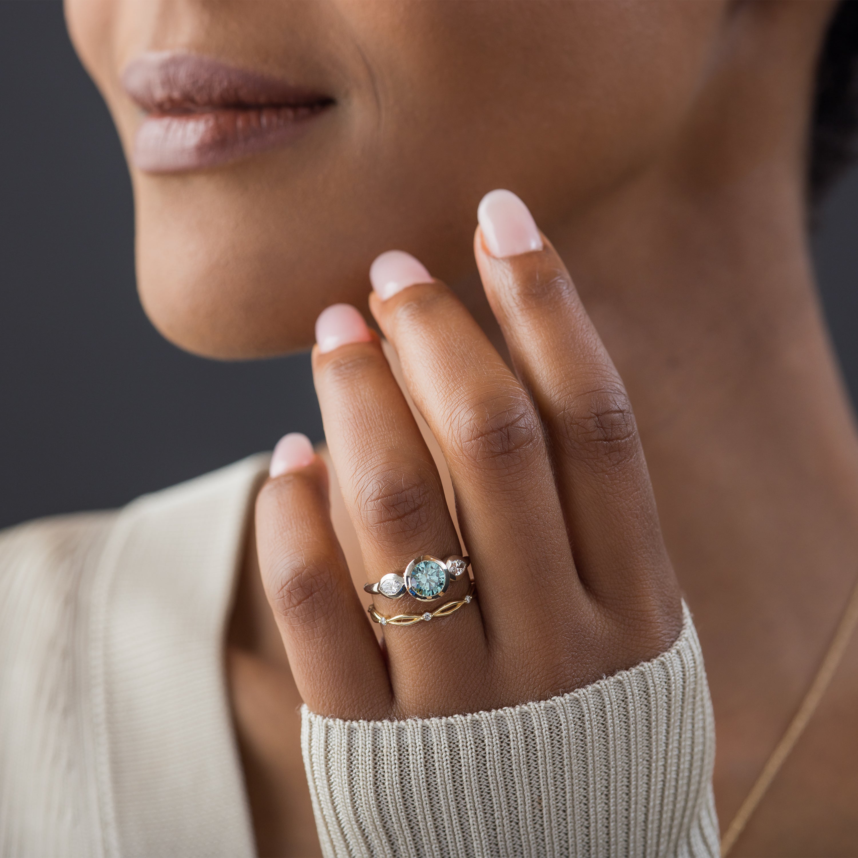 Moonrise Ring, 1.2ct. Lab-Grown Bluish Green Diamond | Melanie