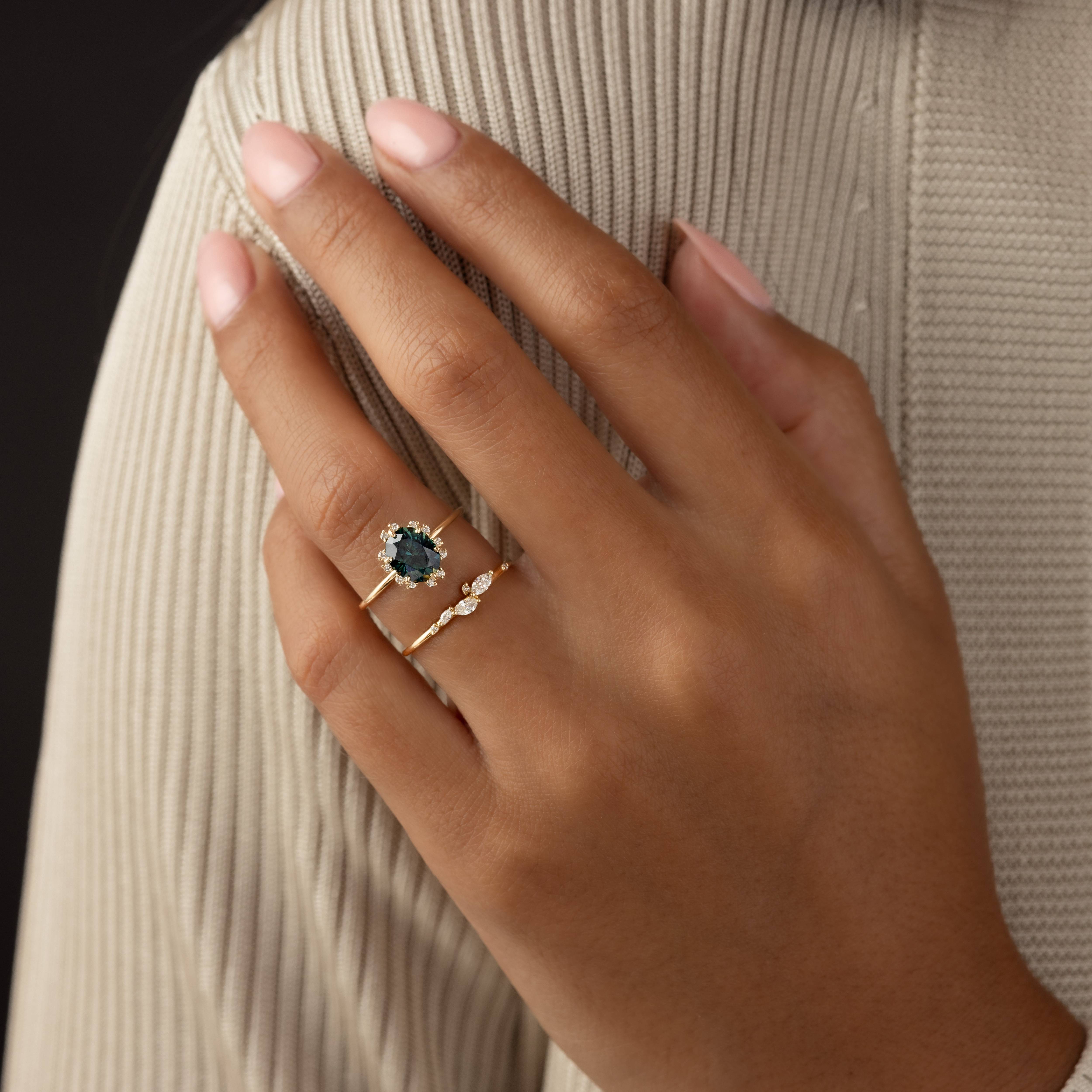 Winters Eve Ring, 1.69ct. Greenish-Blue Australian Sapphire