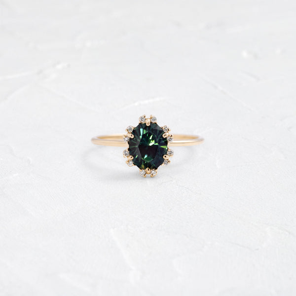Winters Eve Ring, 1.69ct. Greenish-Blue Australian Sapphire