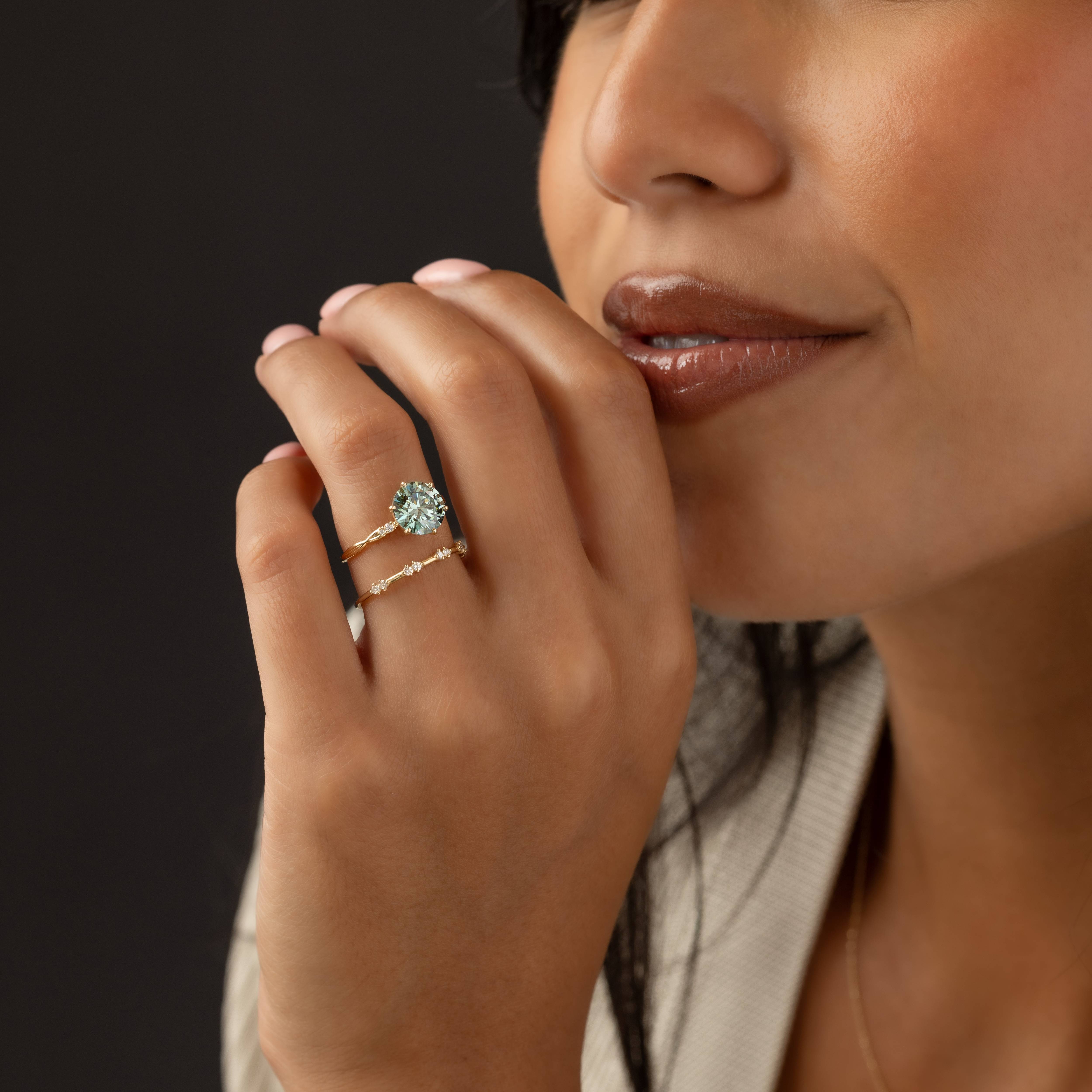 Trestle Ring, 2.24ct. Lab-Grown Blue-Green Diamond | Melanie Casey