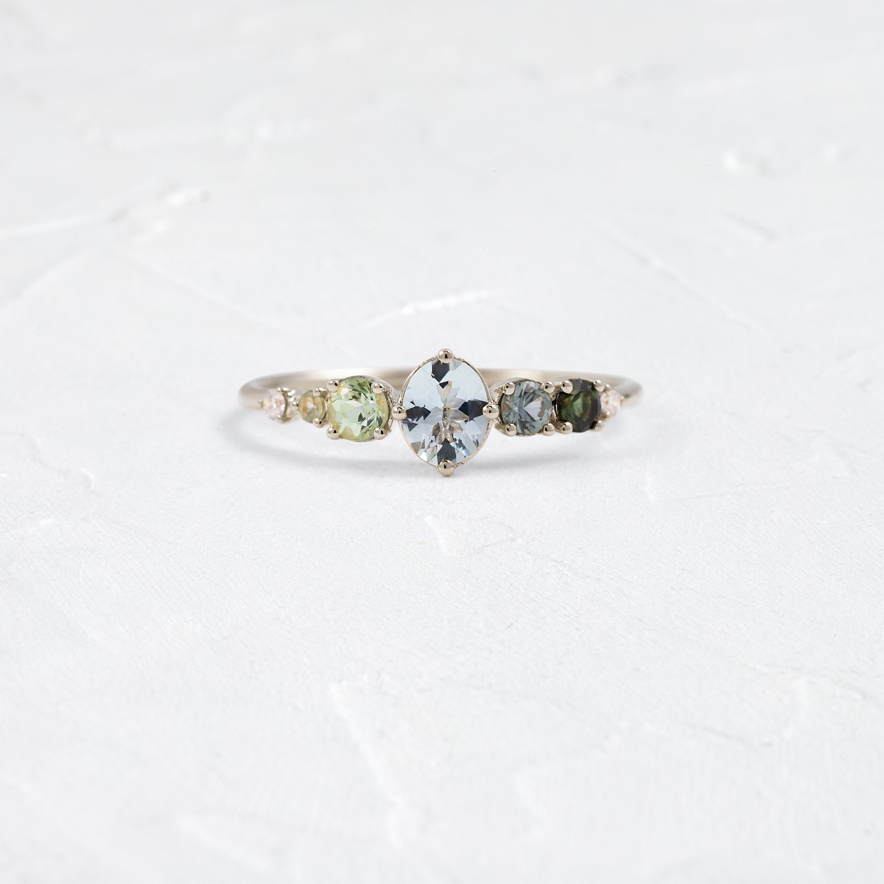 Seafoam Linear Cluster Ring with Aquamarine | Melanie Casey Jewelry