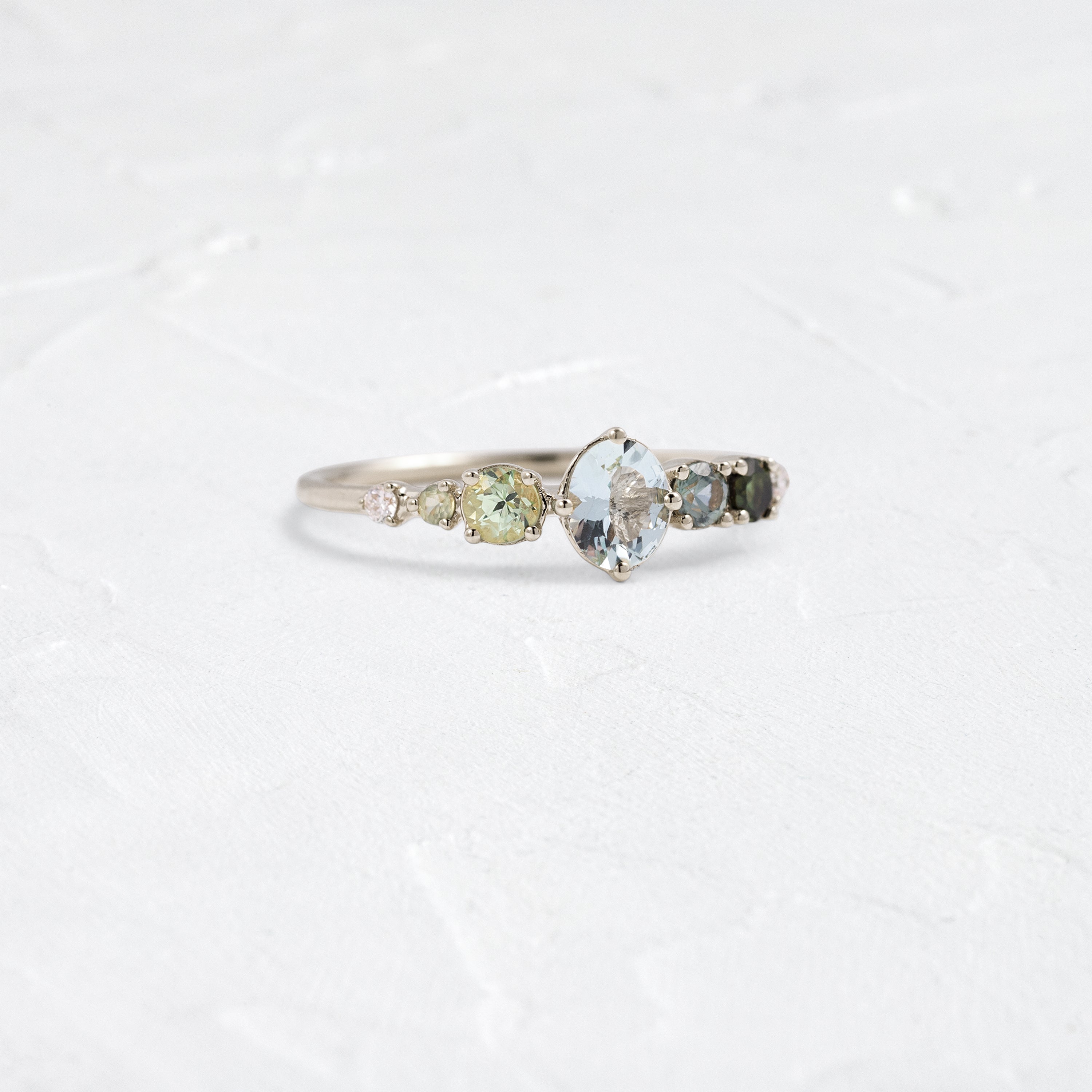 Seafoam Linear Cluster Ring with Aquamarine | Melanie Casey Jewelry