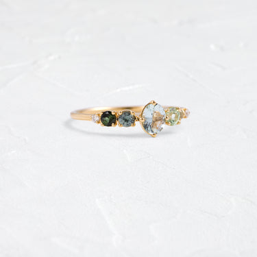 Seafoam Linear Cluster Ring with Aquamarine