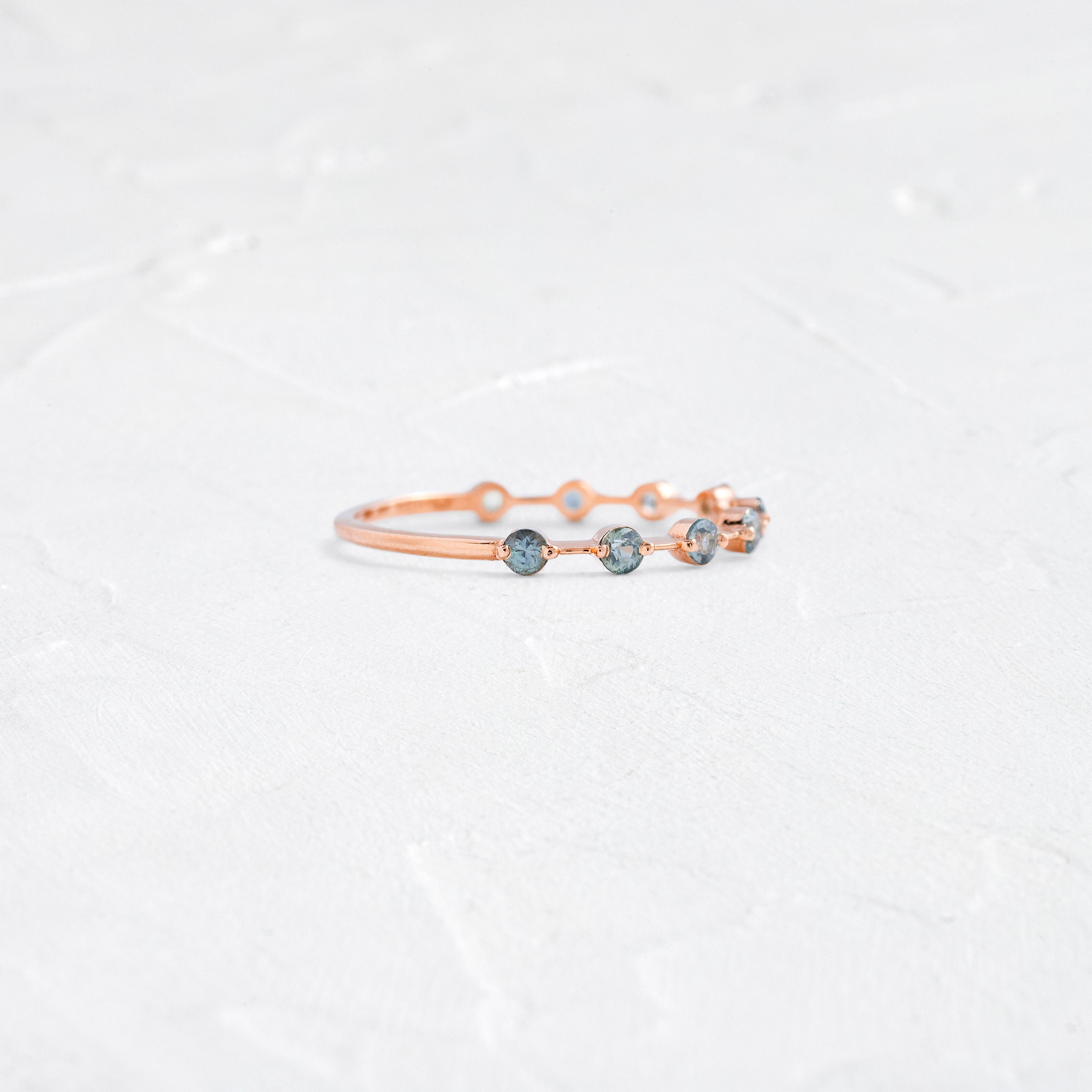 Teal Sapphire Petite Diamond Distance Band | Handcrafted Wedding