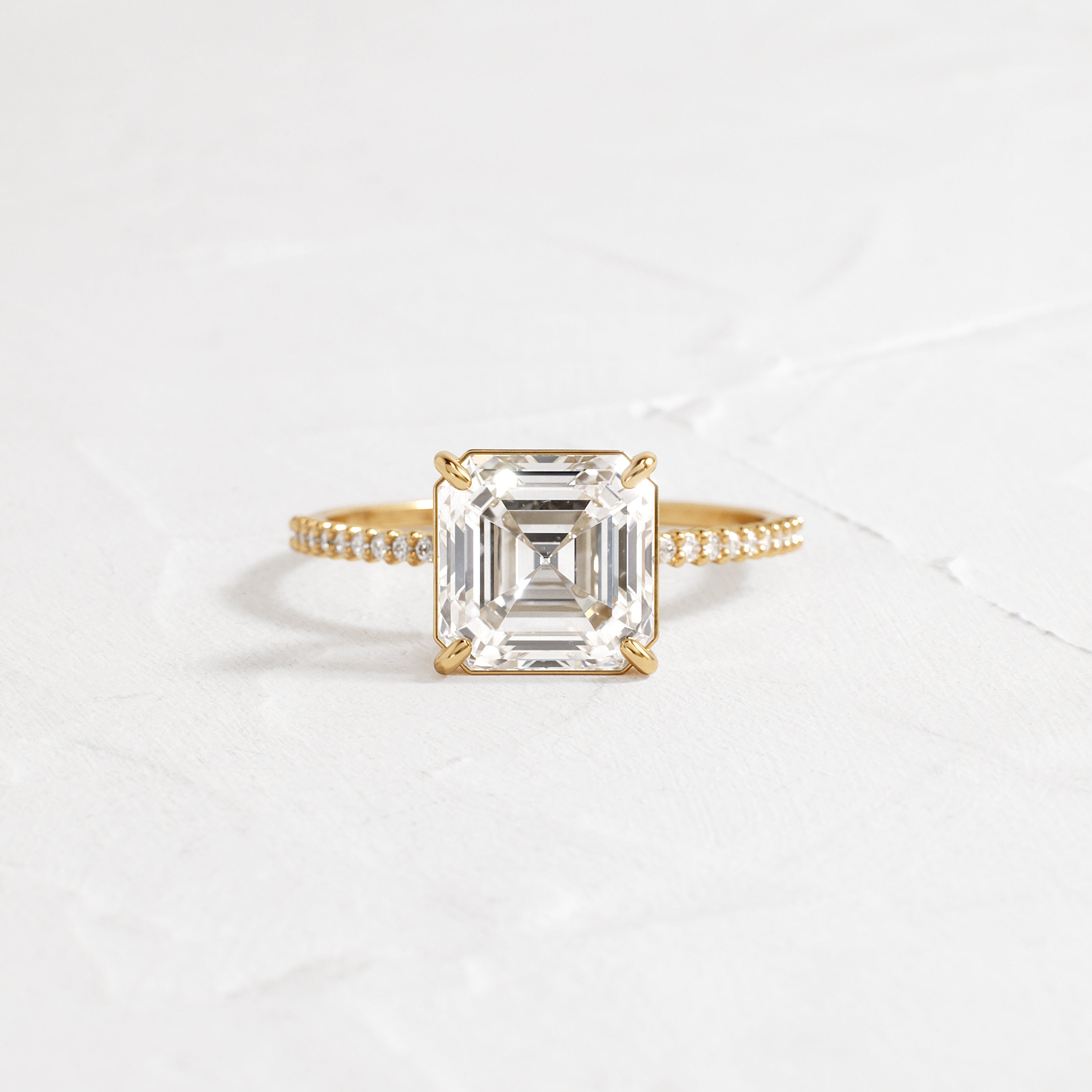 Whisper Ring with Pave Band, Asscher Cut | Melanie Casey