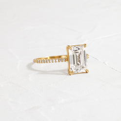 Whisper Ring with Pave Band, Emerald Cut