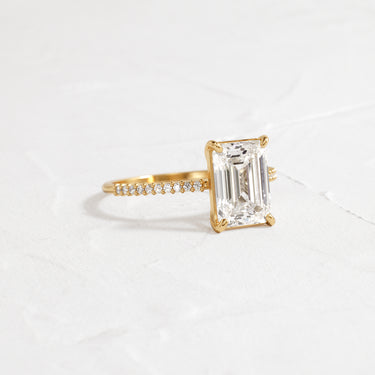Whisper Ring with Pave Band, Emerald Cut