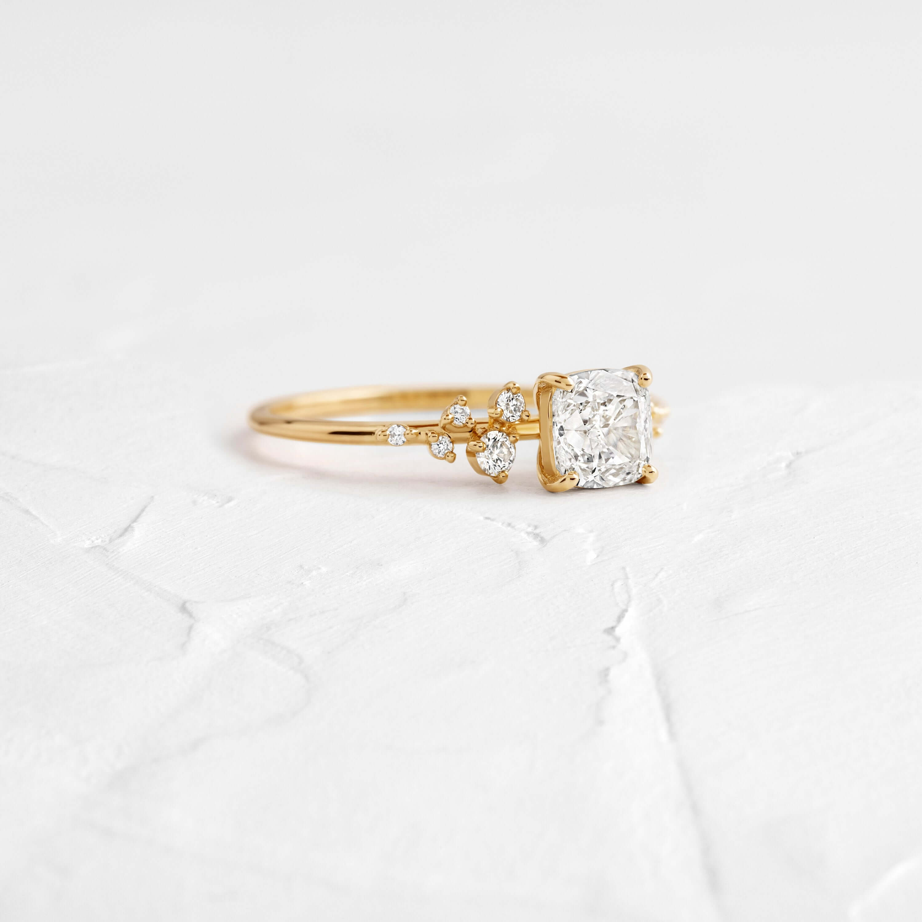 Snowdrift Ring with Custom Cushion Cut Diamond Melanie Casey