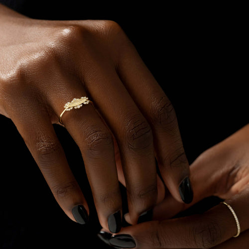 Filigree Signet Ring with Diamonds Custom Handwriting Engraving